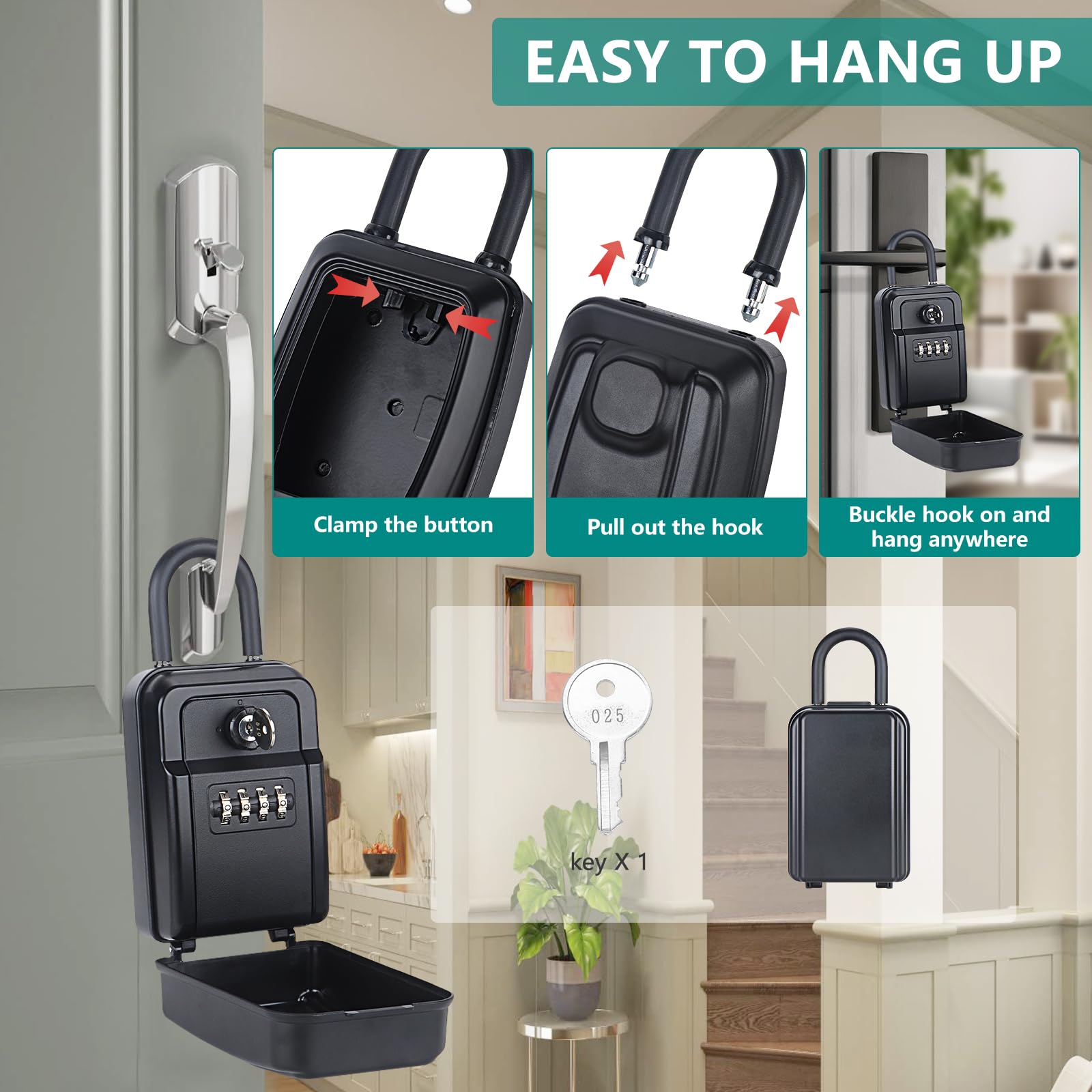 Sturdy Waterproof Key Lock Box with 4-Digit Combination - Large Capacity Security Key Hider for Outdoor & Indoor Use - Perfect for Storing House Keys, Car Keys, and ID Cards - Ideal for Home, Office, Vacation Rentals, and Real Estate Agents
