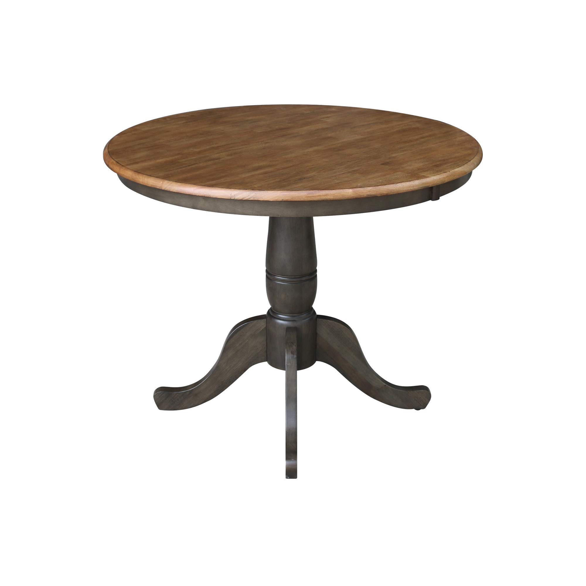 International Concepts Round Top Pedestal Dining Table - 36 Inch Height, Hickory/Washed Coal Finish (Model K45-36RT) | Perfect for Kitchen, Dining Room & Small Space Entertaining
