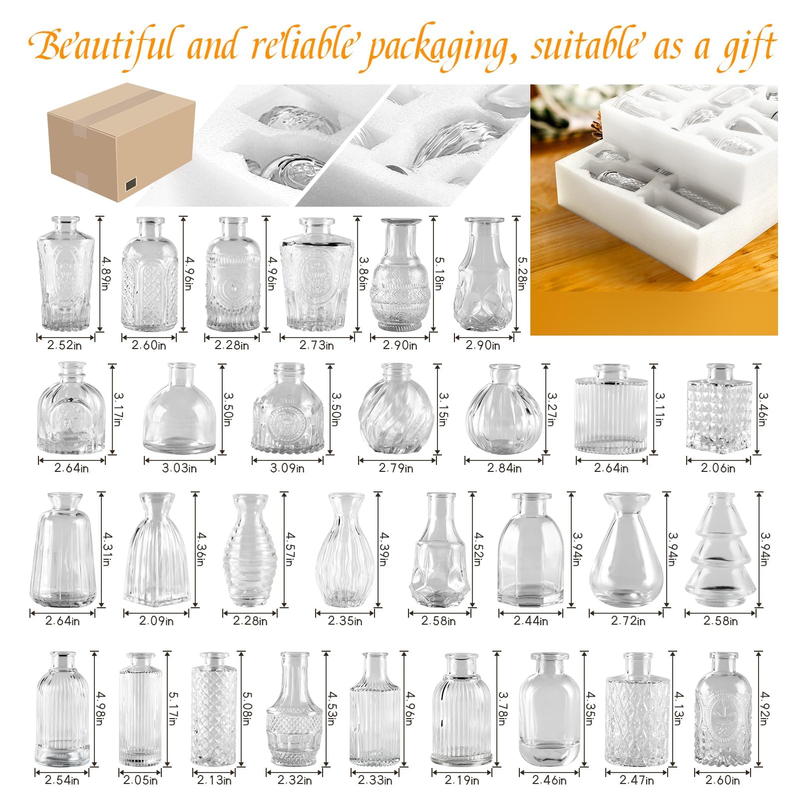 30-Piece Bulk Glass Bud Vases Set - Small Clear Flower Vases for Wedding Centerpieces, Table Decor, Christmas Home Decor - Perfect for Wedding Receptions, Holiday Parties & Floral Arrangements (Clear, 30 pcs)