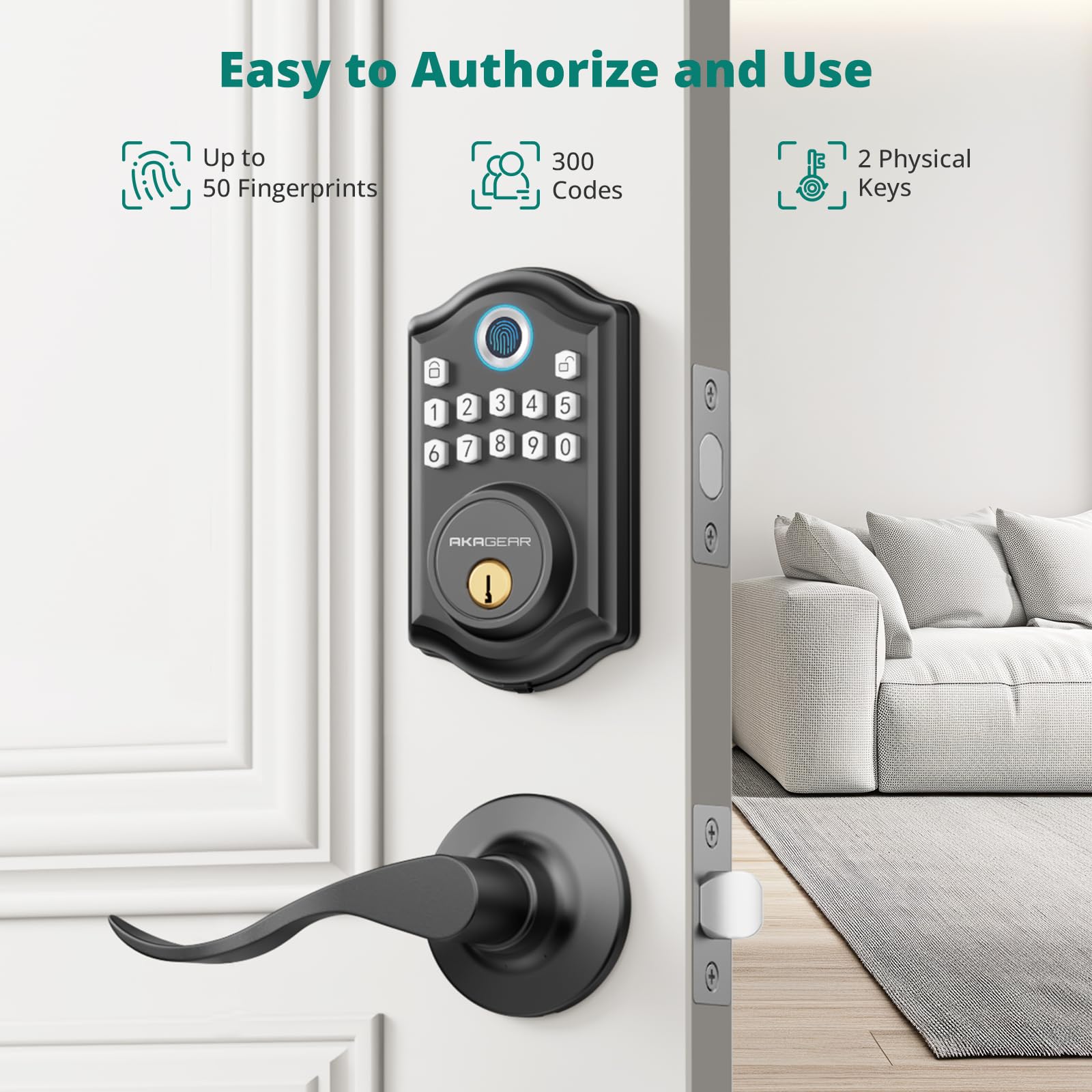 Smart Keyless Entry Door Lock with Fingerprint & Keypad - 2 Lever Handles, Electronic Deadbolt, Auto-Lock Feature for Front Door Security | Easy DIY Installation | Perfect for Homes, Apartments & Vacation Rentals