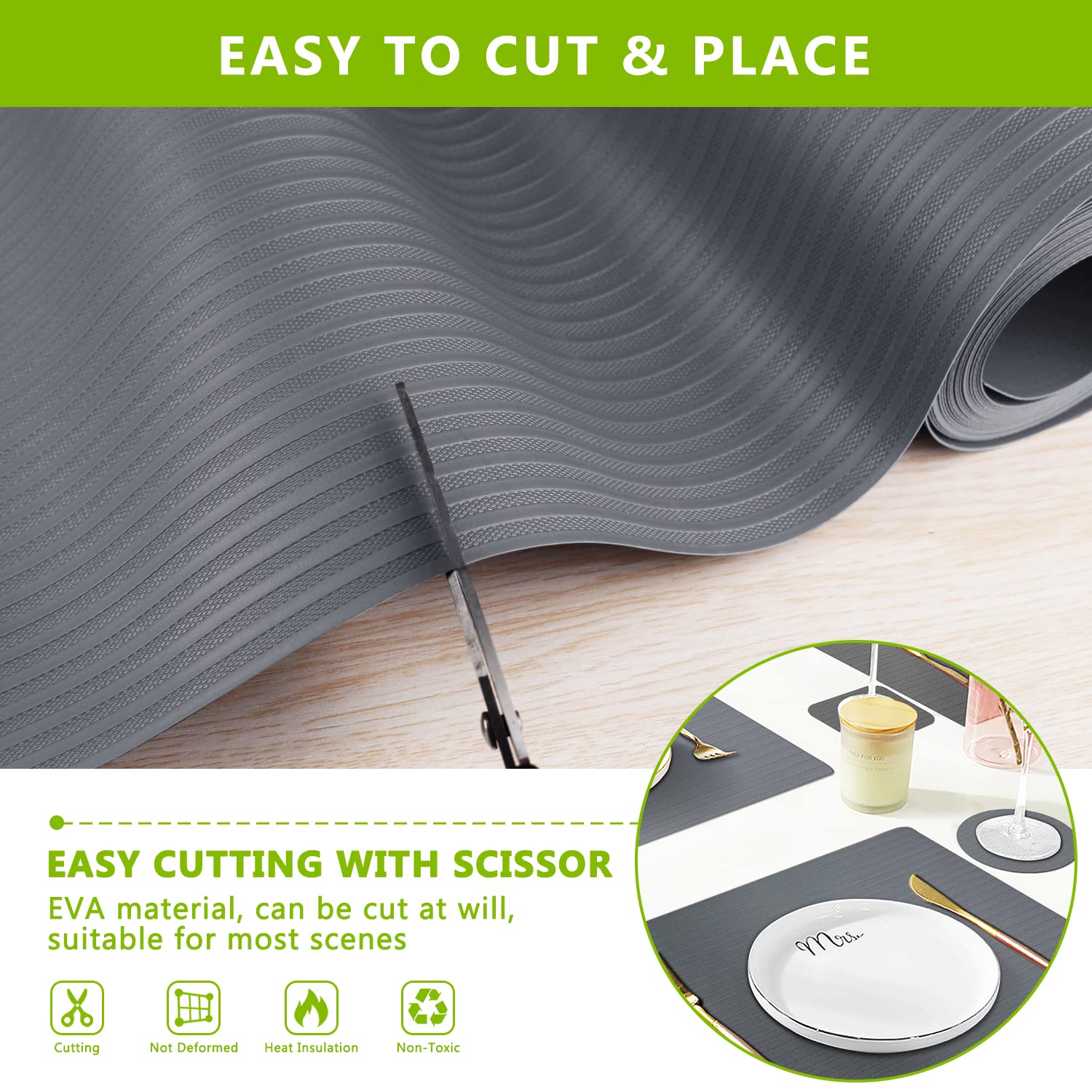 Non-Adhesive Shelf Liner - Washable Drawer & Refrigerator Mat (17.5x393.7