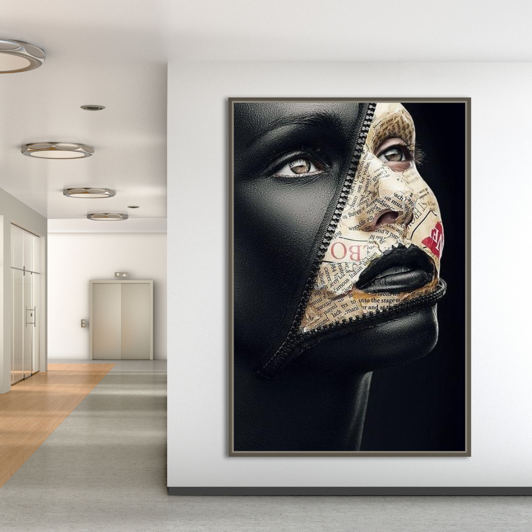 Afro Girl Model Canvas Wall Art - Black Girl Power Painting - African American Home Decor for Living Room, Bedroom & Office