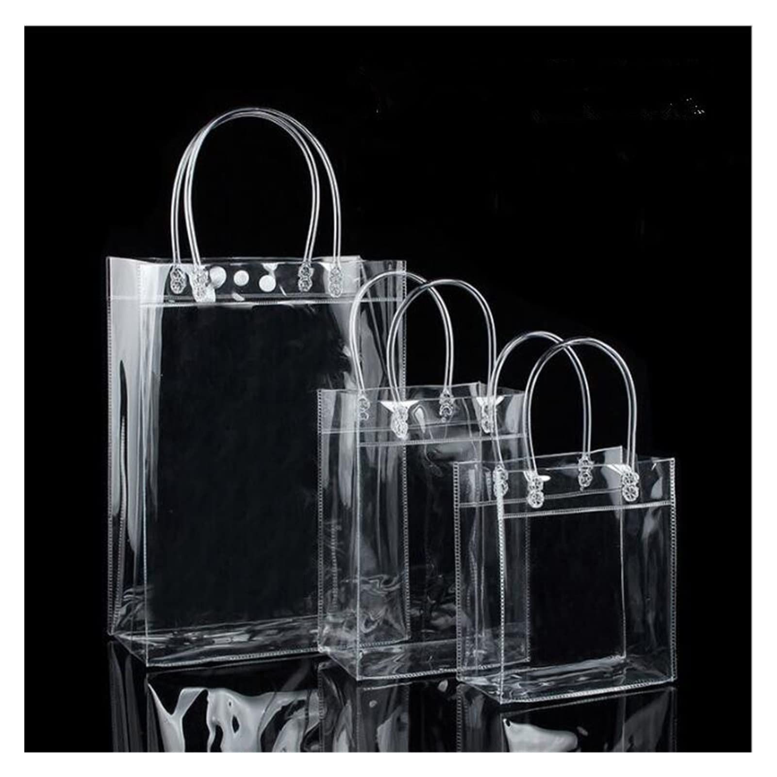 10pcs Clear Plastic Gift Bags with Handles - 24x34x13cm Wine Bottle Packaging Bags, Reusable Transparent Tote Bags for Party Favors, Wedding Gifts & Holiday Presents - Durable Button Closure Design