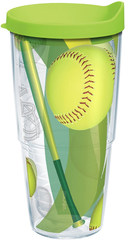 Tervis Softball Insulated Tumbler - 24oz Double Wall Vacuum Travel Mug for Hot & Cold Drinks, Made in USA, Durable Leak-Proof Cup for Coffee, Tea, Sports & Outdoor Activities