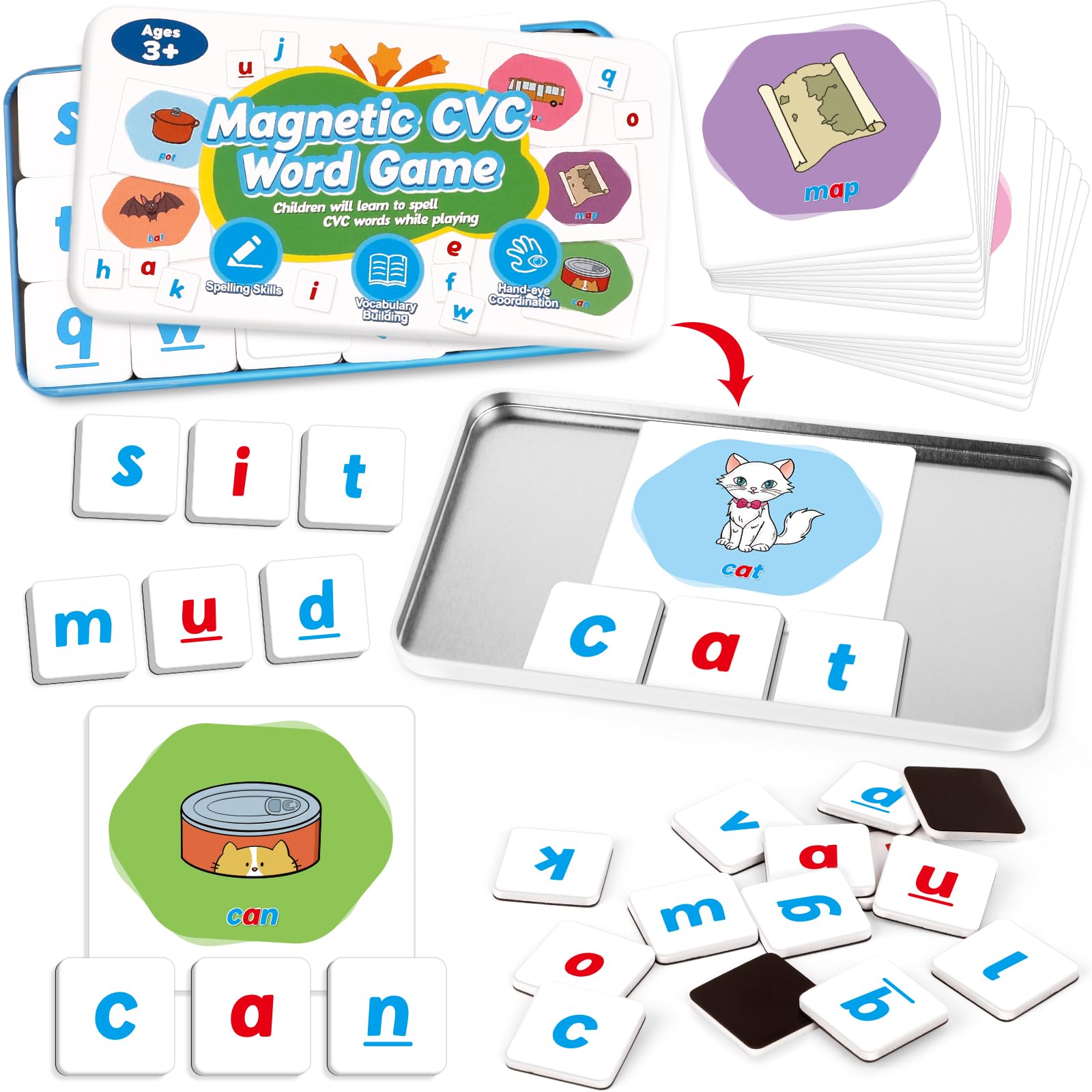 Magnetic Alphabet Letters & Phonics Flash Cards Set - CVC Word Games, ABC Refrigerator Magnets for Kids, Speech Therapy & Spelling Learning Toys for Toddlers and Preschool Classroom - Perfect for Homeschooling, Early Education, and Interactive Play