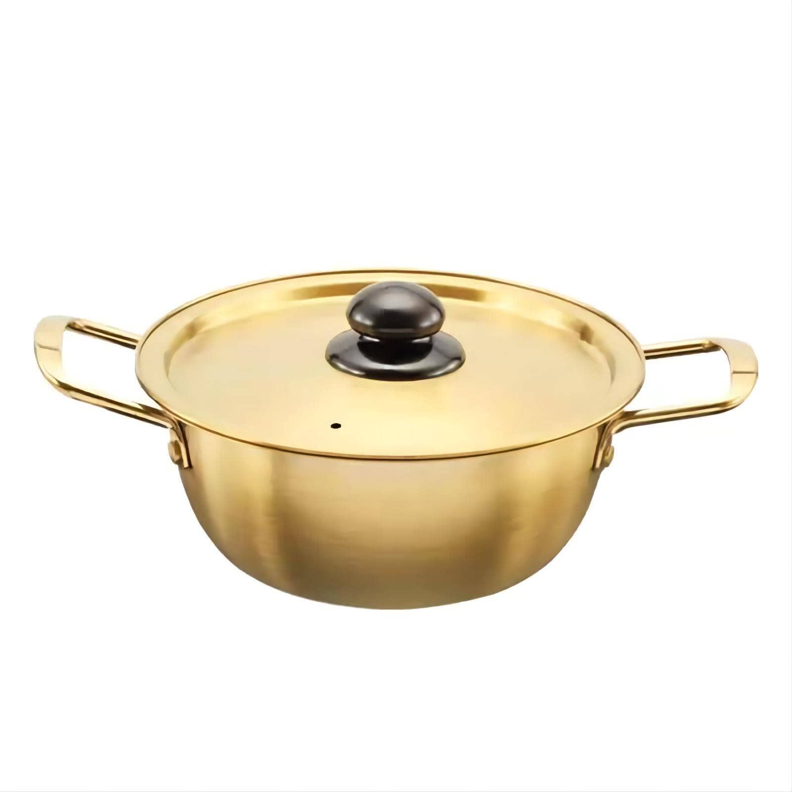 Korean Ramen Noodle Pot with Lid - 7.9 Inch Golden Instant Noodle Cooking Pot for Ramen, Soup & Hot Meals | Perfect for Dorm, Office & Home Kitchen Use