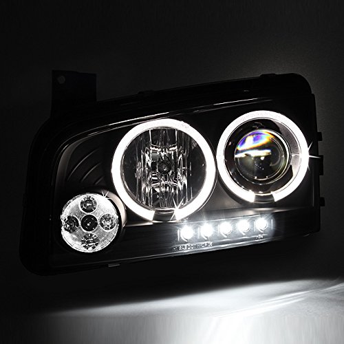 AKKON Black Halo LED Projector Headlights & Dark Red Smoked Tail Lights Combo for 2006-2008 Dodge Charger - 4Pcs Set for Enhanced Night Visibility and Aggressive Style