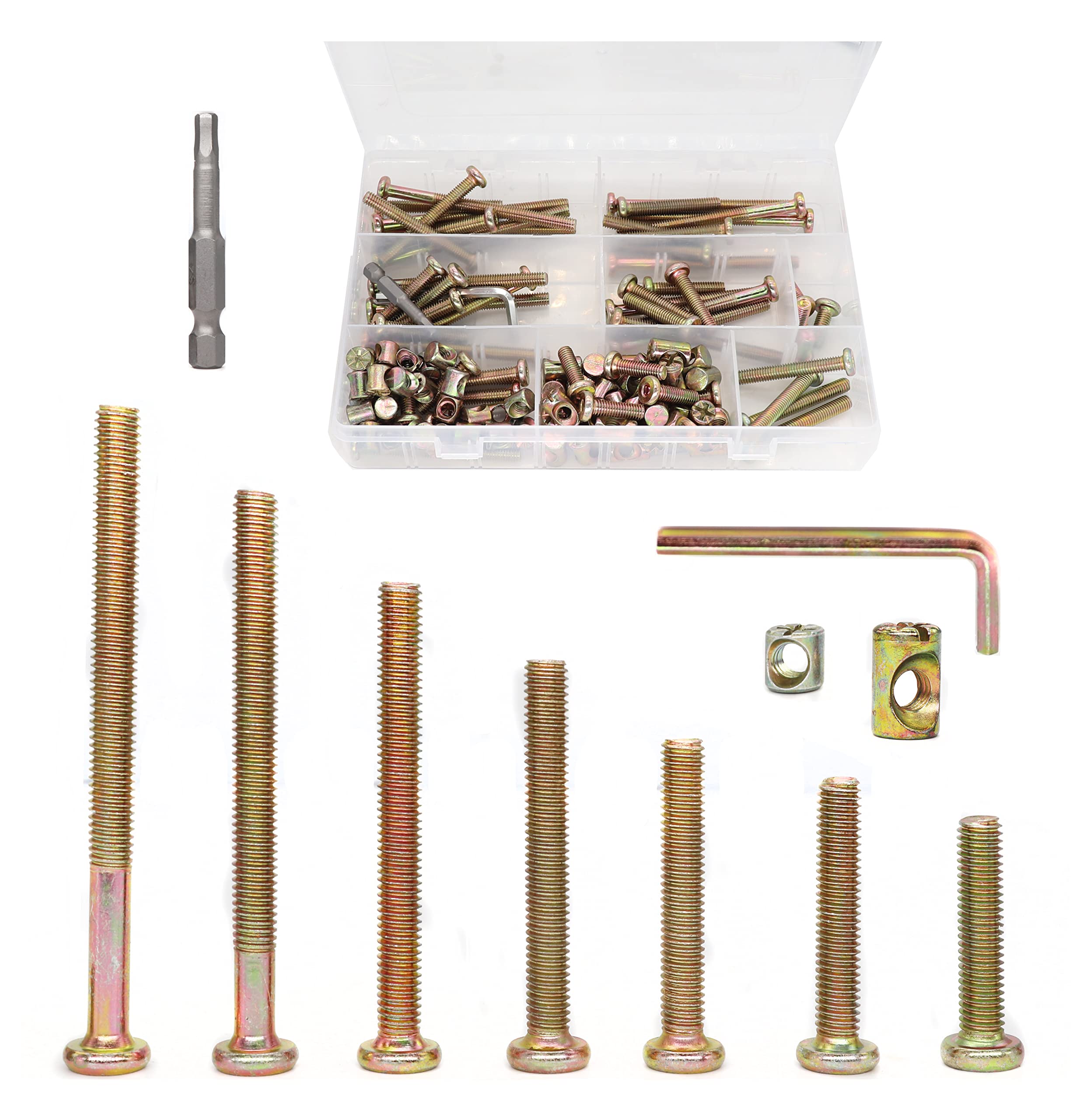 M6 Baby Crib Screws Kit - 100pcs Zinc Plated (15-75mm) for Bed Hardware Replacement