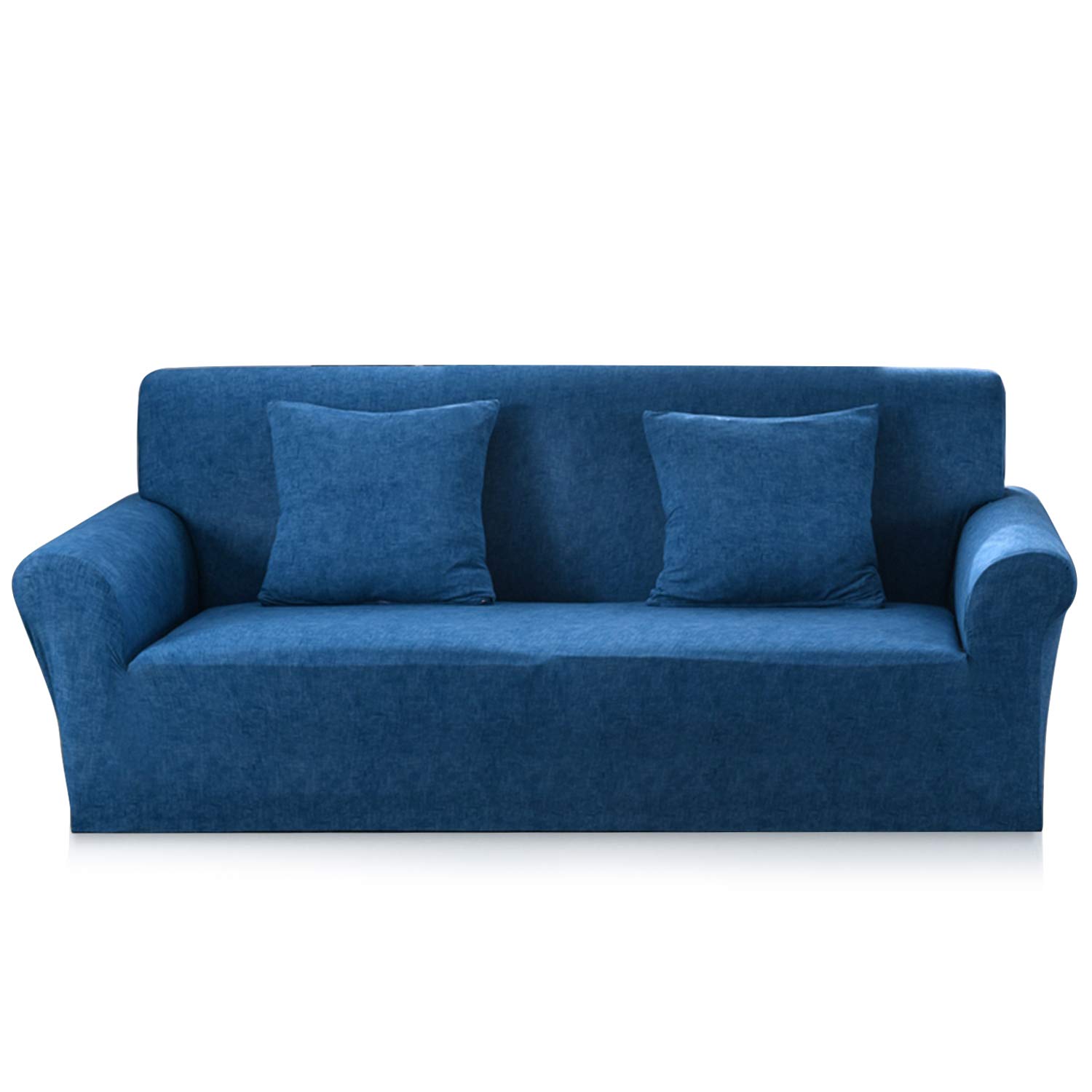 VanderHOME Stretch Elastic Sofa Covers - Breathable Knitted Slipcovers for 2-Seater Couch, Armchair & Loveseat with Bonus Pillowcase (Navy Blue) - Perfect for Living Room Furniture Protection & Home Decor Upgrade