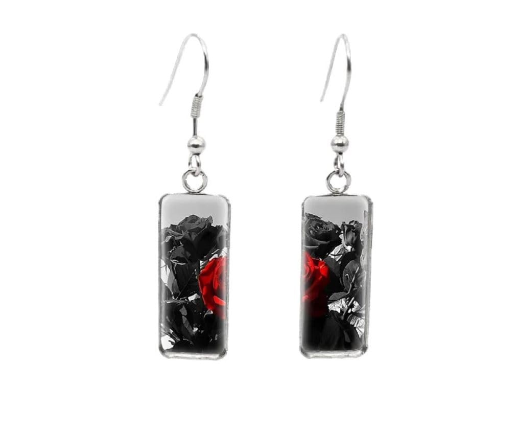 Whimsical Orchid Glass Dangle Earrings for Women - Elegant Rectangular Floral Jewelry - Perfect for Parties, Weddings & Everyday Wear