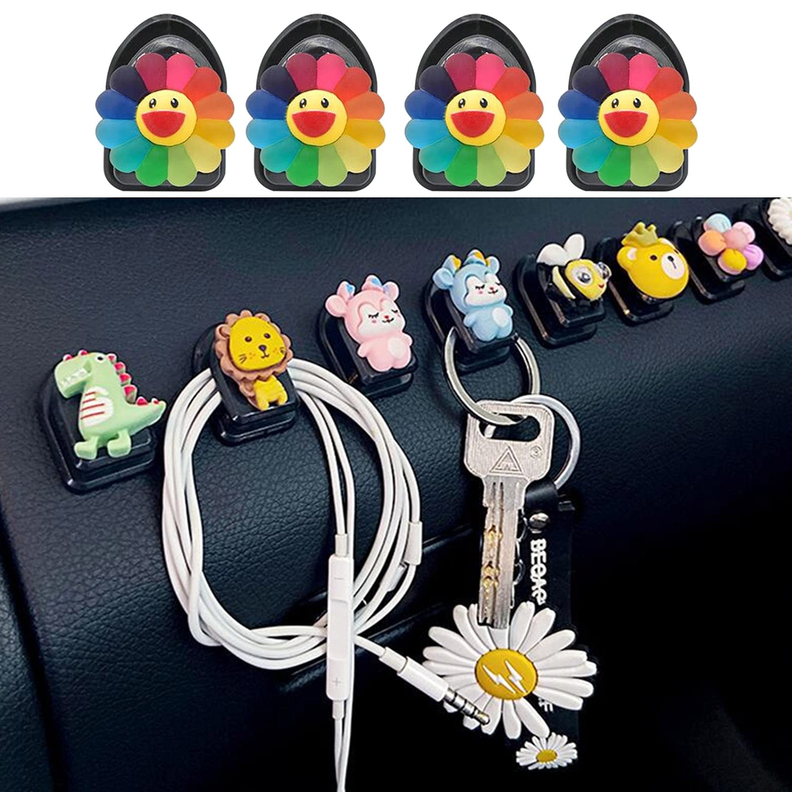 Creative Mini Car Sticky Hooks - Cute Cartoon Car Dashboard Hangers for Organizing USB Cables, Car Keys & Earphones | Perfect Auto Interior Accessories for Car Seat Back & Dashboard Organization