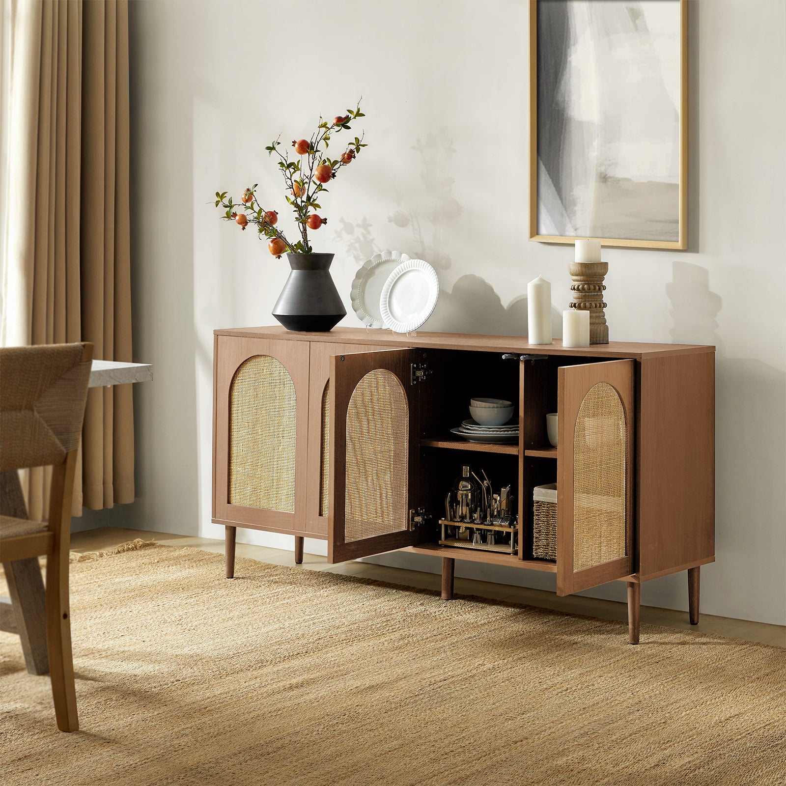 Norbert 63-Inch Wide Sideboard with Storage - Modern Buffet Cabinet for Dining Room, Living Room & Entryway - Solid Wood Console Table with 4 Drawers & 2 Doors (Espresso Finish)