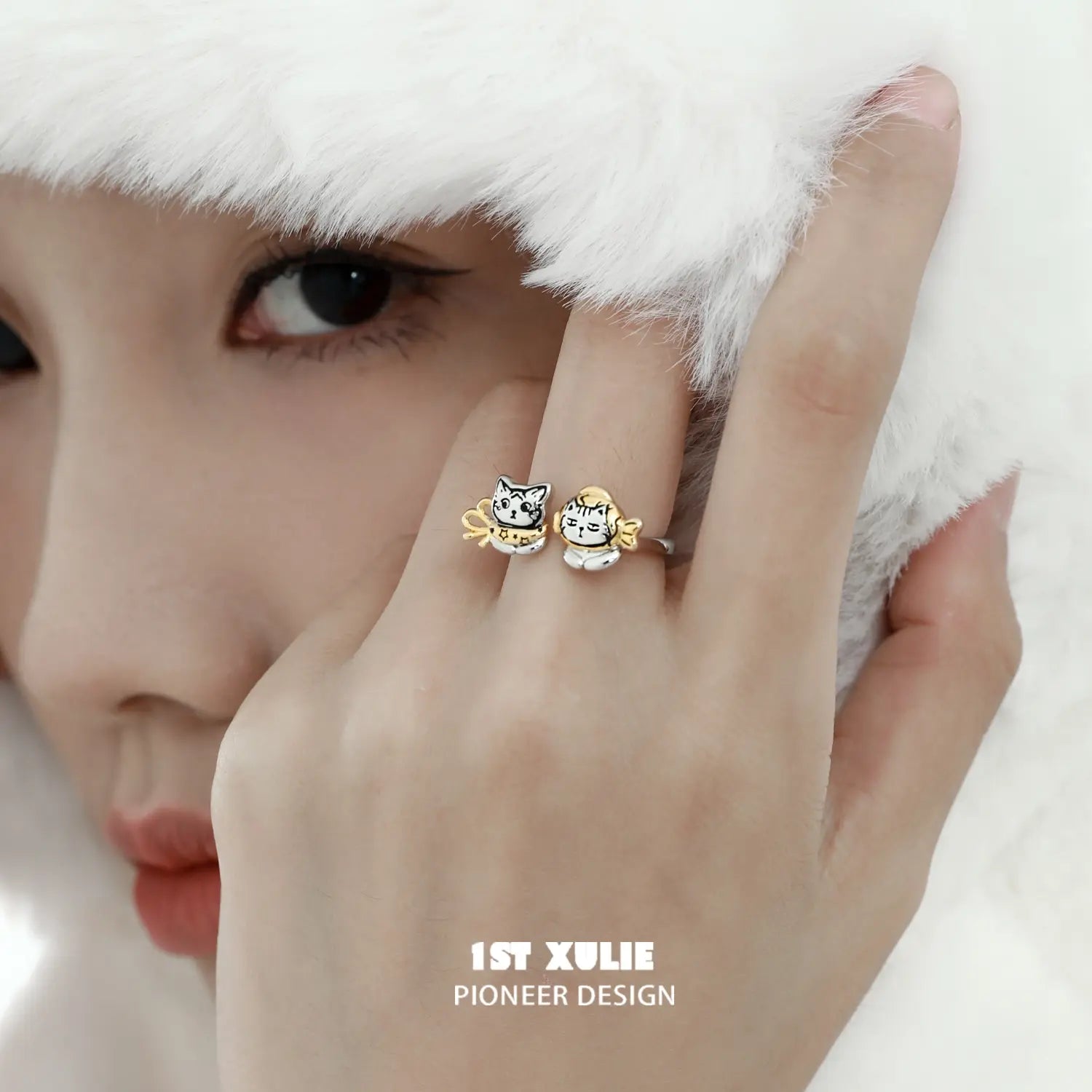 18K Platinum Plated Graffiti Kitten Ring - Trendy Cat Jewelry for Women - Perfect Gift for Cat Lovers, Birthday & Anniversary - Stylish Everyday Wear & Special Occasions