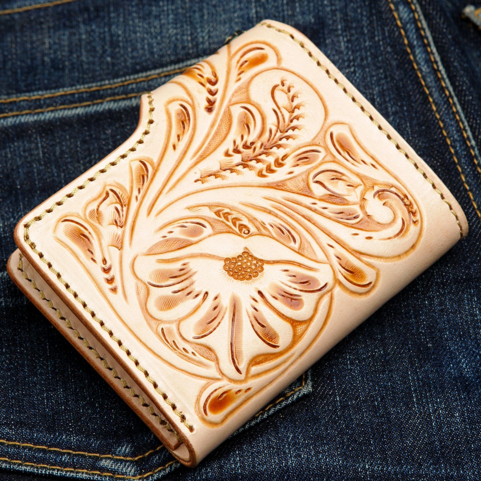 Genuine Light Brown Cowhide Leather Western Biker Wallet for Men - Perfect for Motorcycle Riders, Country Style & Everyday Carry