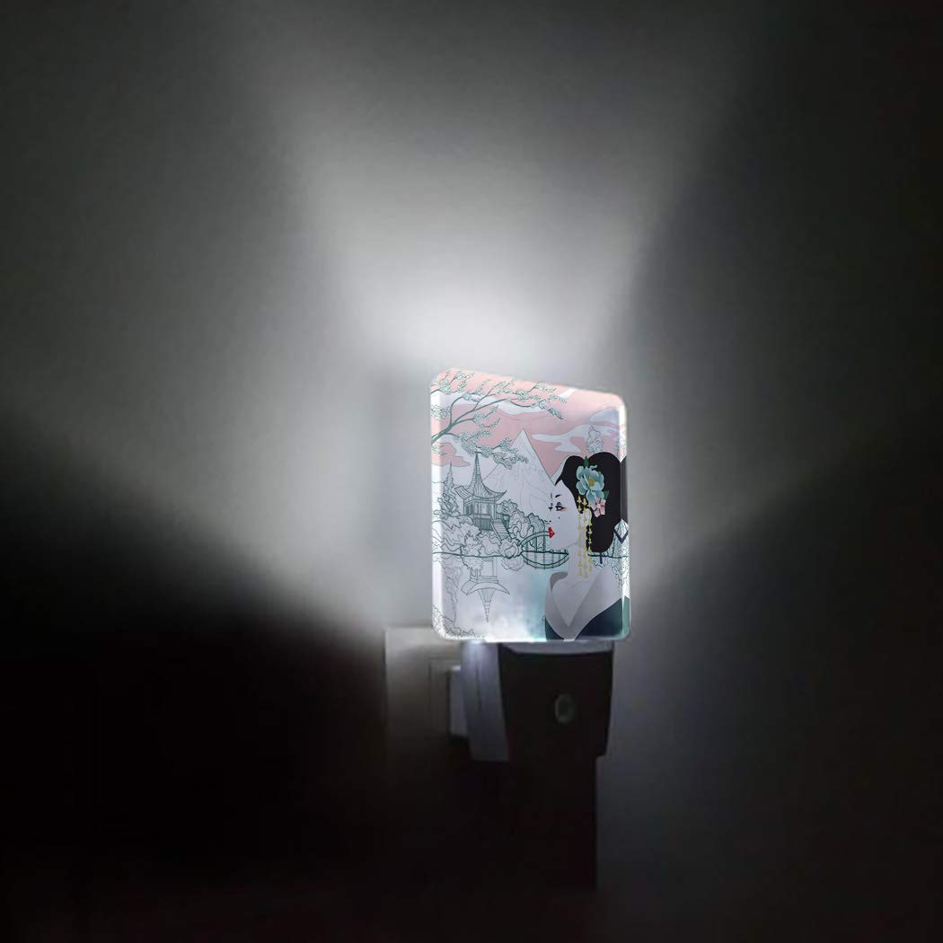 Decorative LED Night Light with Dusk-to-Dawn Sensor - Beautiful Geisha Design Plug-in Wall Lamp for Kids Room, Nursery, Bathroom, Bedroom, Hallway & Stairs | Perfect for Nighttime Safety, Baby Feeding & Home Decor