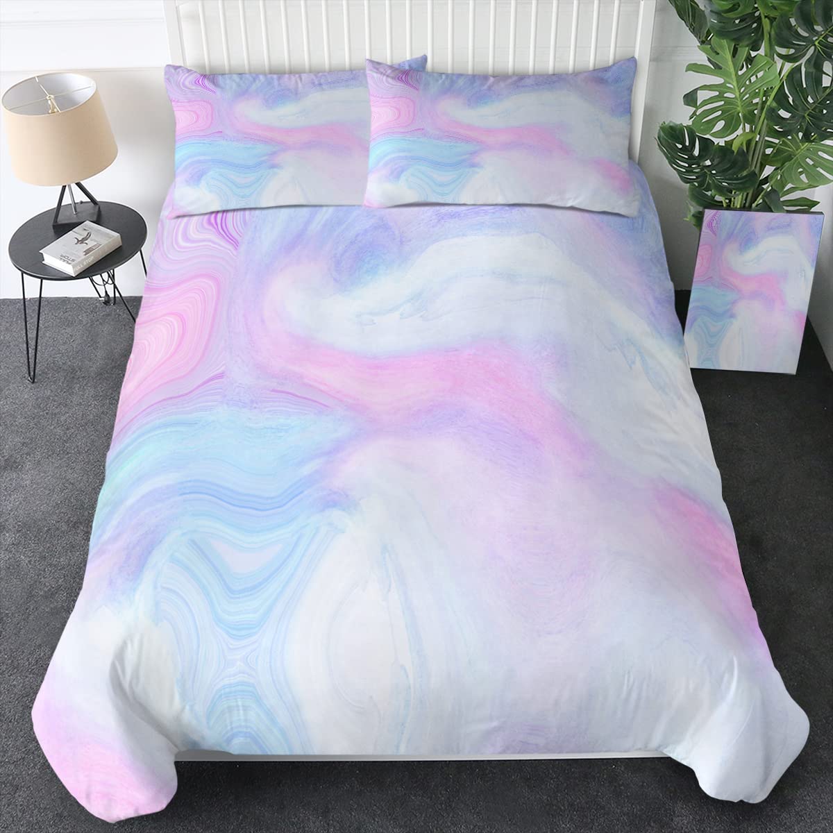 Sleepwish Pastel Marble King Size Duvet Cover Set - 3 Piece Pink Blue Lavender Comforter Cover for Girls, Teens & Women | Soft Bedding Set for Kids Room, Teen Bedroom & Master Suite Decor