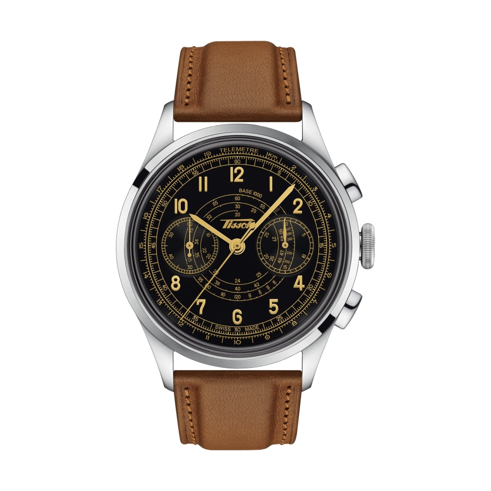 Vintage Telemeter 1938 Black Dial Watch - Classic Chronograph for Men, Retro Military Style Timepiece - Perfect for Collectors, Historical Reenactments & Formal Events