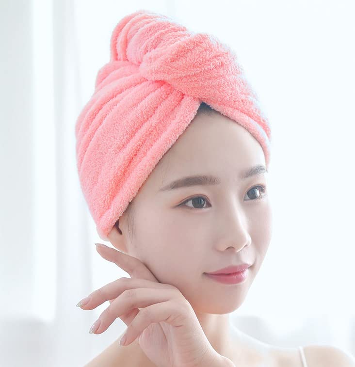 Luxury Hair Towel Wrap - Soft & Absorbent Turban for Quick Drying - Women's Shower Cap (Pink) - Perfect for Salon & Home Use