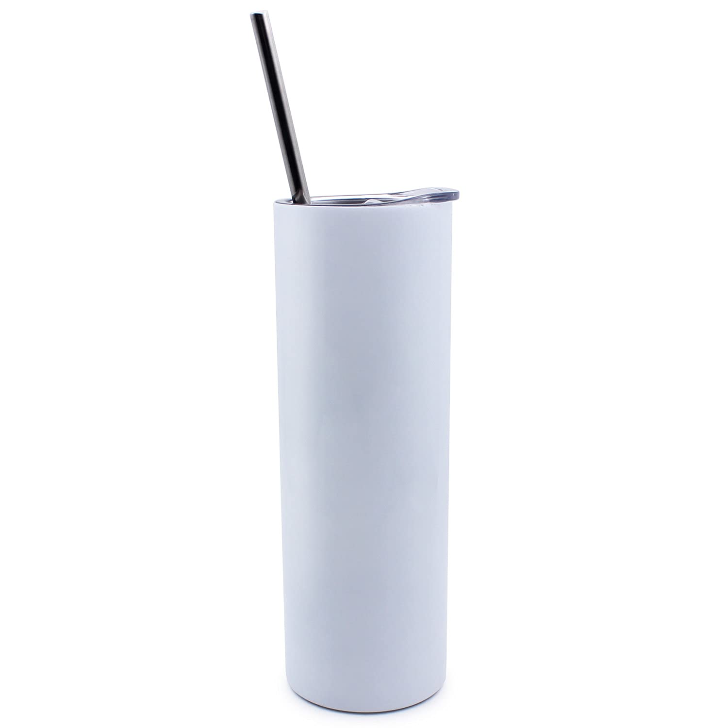 QOMOLANGMA 25-Pack Sublimation Ready White Skinny Tumbler - 30oz Stainless Steel Vacuum Insulated Water Bottle with Double Wall & Leak-Proof Lid + Straw - Perfect for Heat Transfer Printing, Travel, Gym & Outdoor Activities