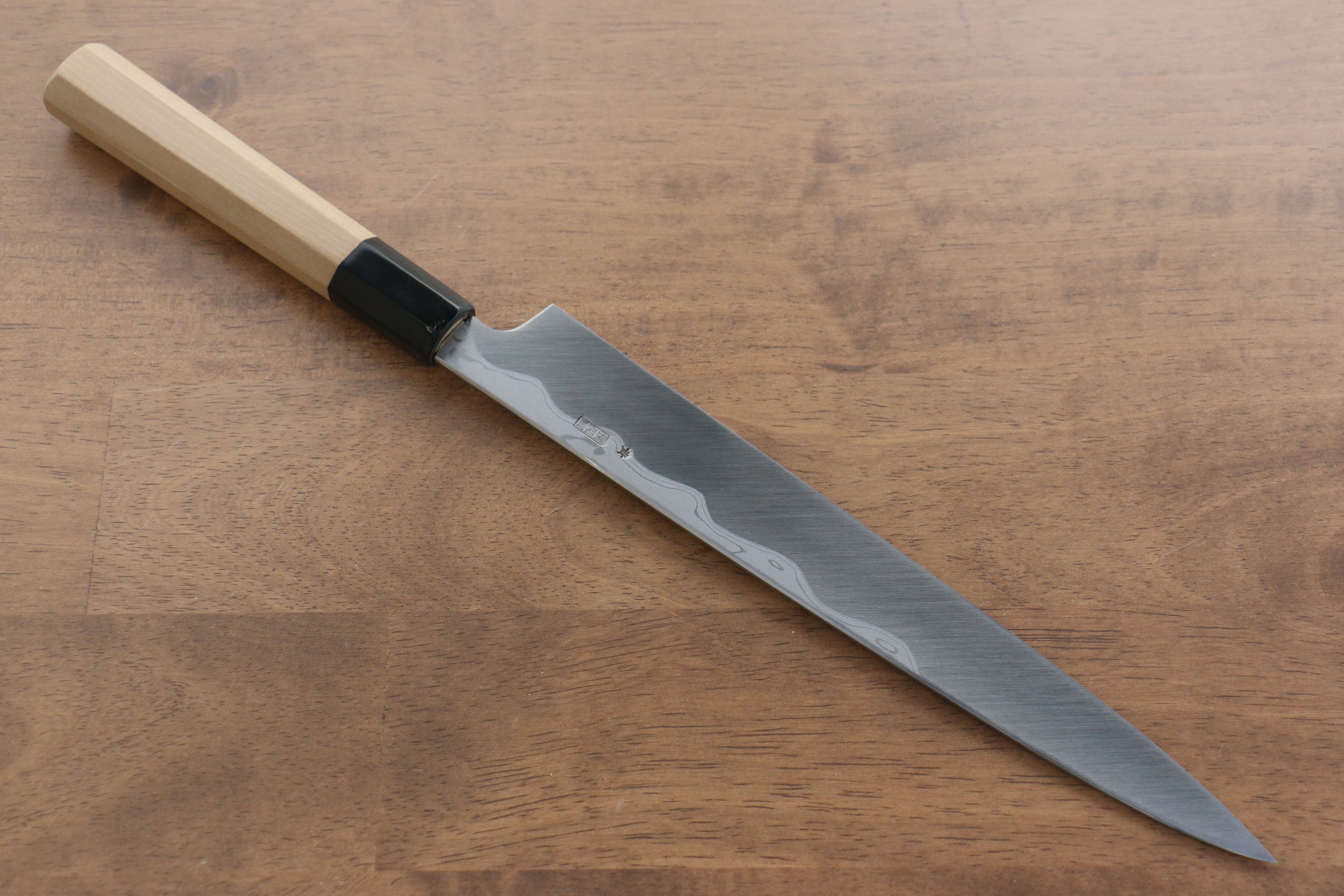 Premium Kikuzuki Blue Steel No.1 Damascus Yanagiba Sushi Knife 240mm with Magnolia Wood Handle - Perfect for Sushi Chefs & Japanese Cuisine Preparation