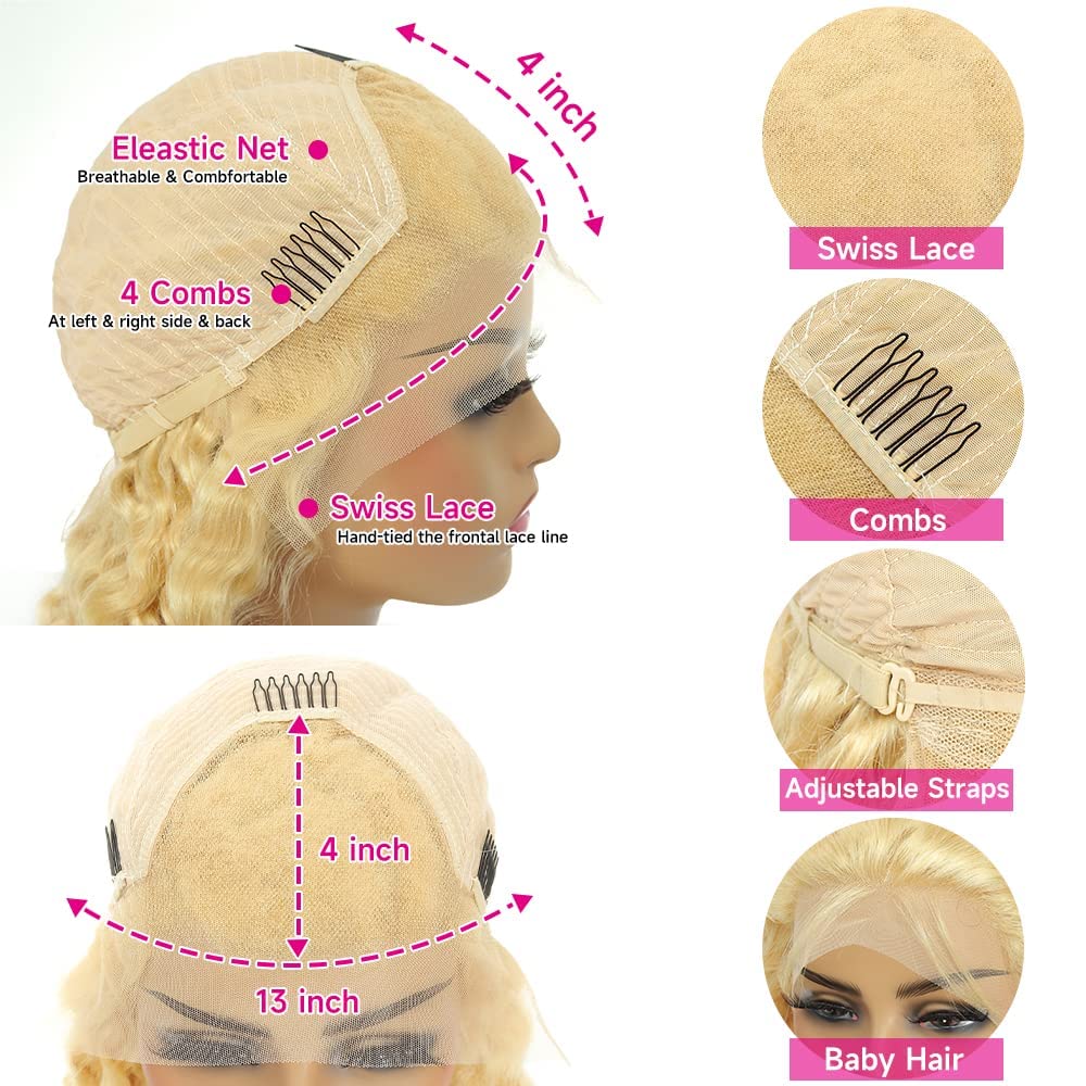 20 Inch 613 Blonde HD Lace Front Wig Human Hair - 13x4 Deep Wave 200% Density Pre-Plucked with Baby Hair | Natural Look for Women, Perfect for Daily Wear, Parties & Special Occasions