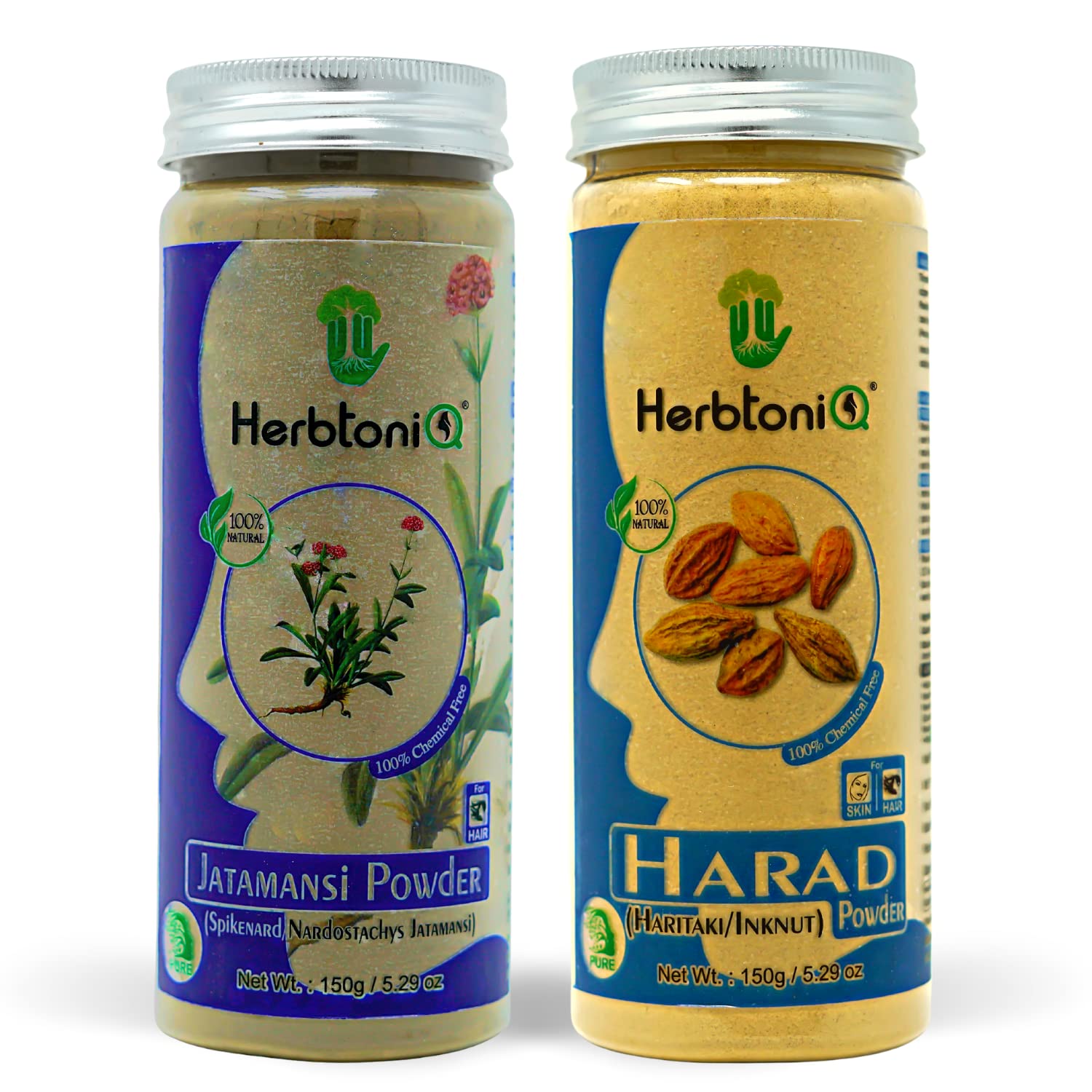 HerbtoniQ 100% Natural Jatamansi & Harad Powder for Dandruff Treatment, Frizzy Hair Repair & Damaged Hair Care - 300g Ayurvedic Hair Mask for Scalp Health & Shine (Perfect for Daily Use & Spa Treatments)