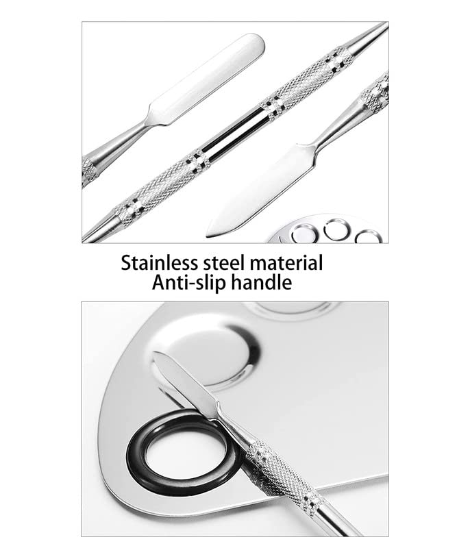 FAMEZA 2-Piece Stainless Steel Makeup Palette Set - Professional Artist Mixing Palette for Foundation, Eyeshadow, Blush & Lip Gloss - Perfect for Makeup Artists, Nail Art & Beauty Enthusiasts - Ideal for Salon, Home & Travel Use