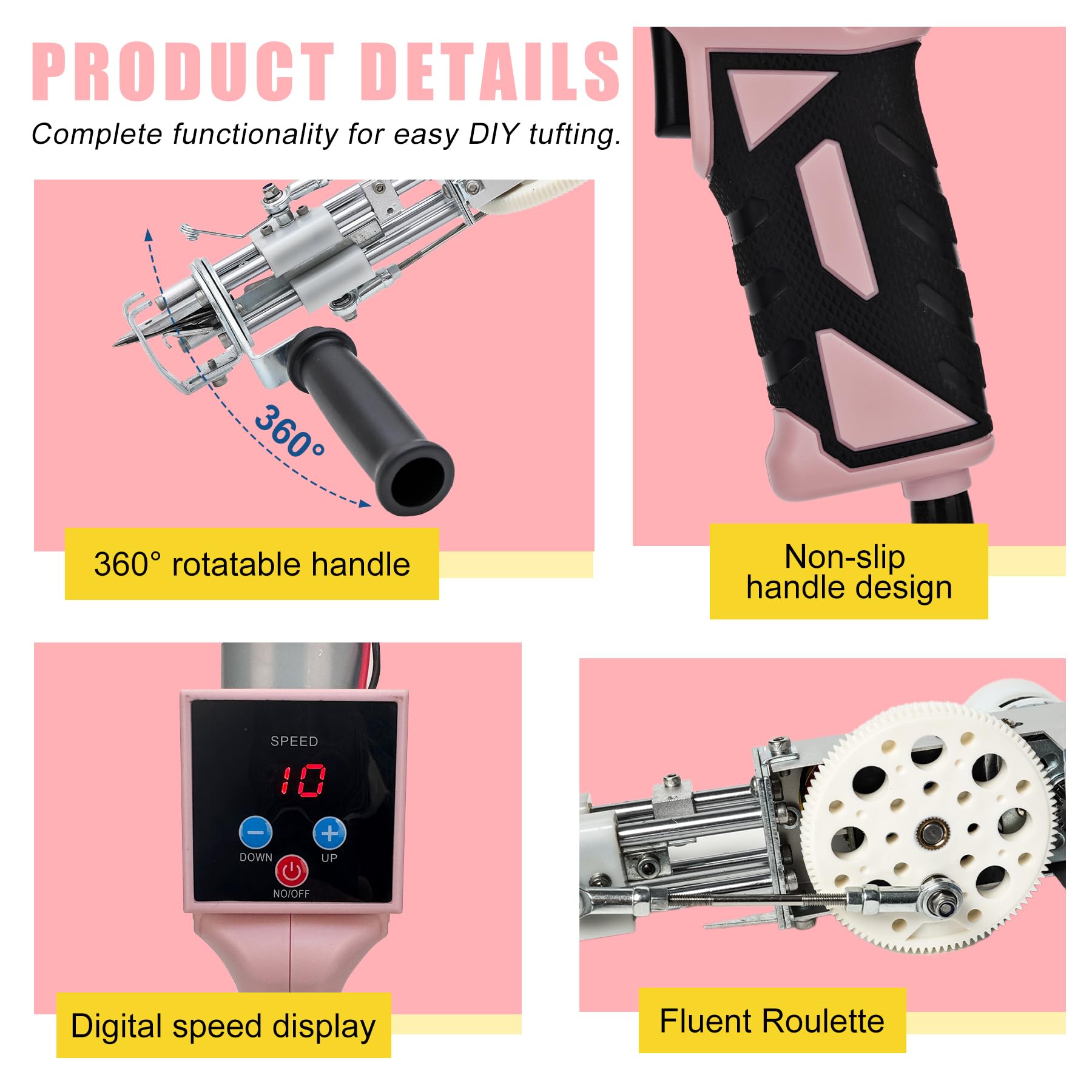 Zowwfast 2-in-1 Rug Tufting Gun Starter Kit with Carpet Trimmer - Cut Pile & Loop Pile Tufting Machine with Digital Speed Control, Non-Slip Grip & Fabric - Perfect for DIY Home Decor, Custom Rugs, and Craft Projects