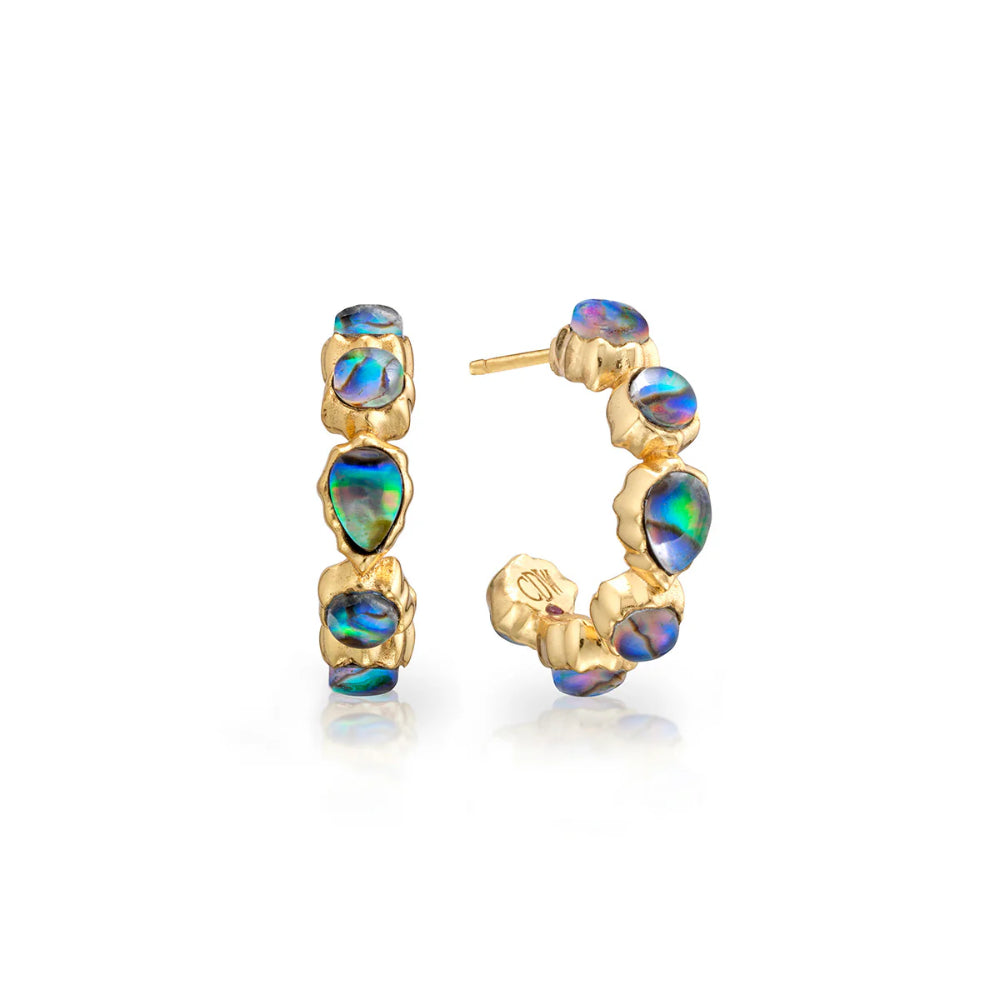 Capucine De Wulf Aurora Small Hoop Earrings - Genuine Abalone Shell Jewelry for Women | Elegant Dainty Earrings for Everyday Wear, Date Night & Special Occasions