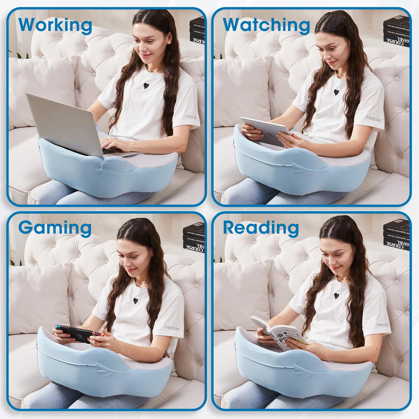 Ergonomic Lap Desk for Laptop with Soft Cushion - Portable Laptop Stand for Bed, Sofa & Travel - Adjustable Computer Workstation for Home Office, Dorm & Coffee Shop Use