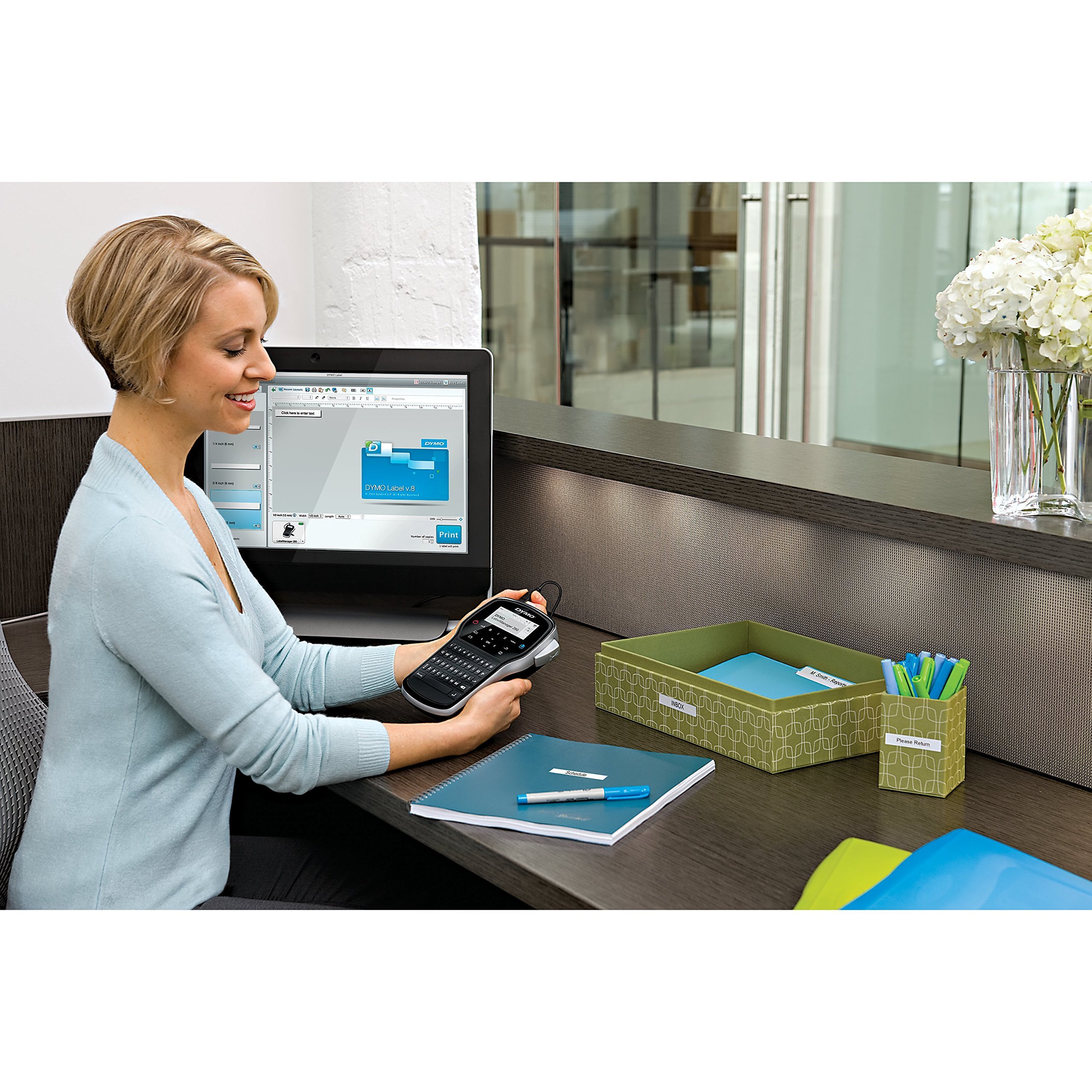 DYMO LabelManager 280 Rechargeable Label Maker with QWERTY Keyboard - Portable Label Printer for Home & Office Organization, Easy-to-Use with One-Touch Smart Keys, PC/Mac Connectivity (Renewed) - Perfect for Filing, Storage Boxes, Cable Management & Office Supplies Labeling