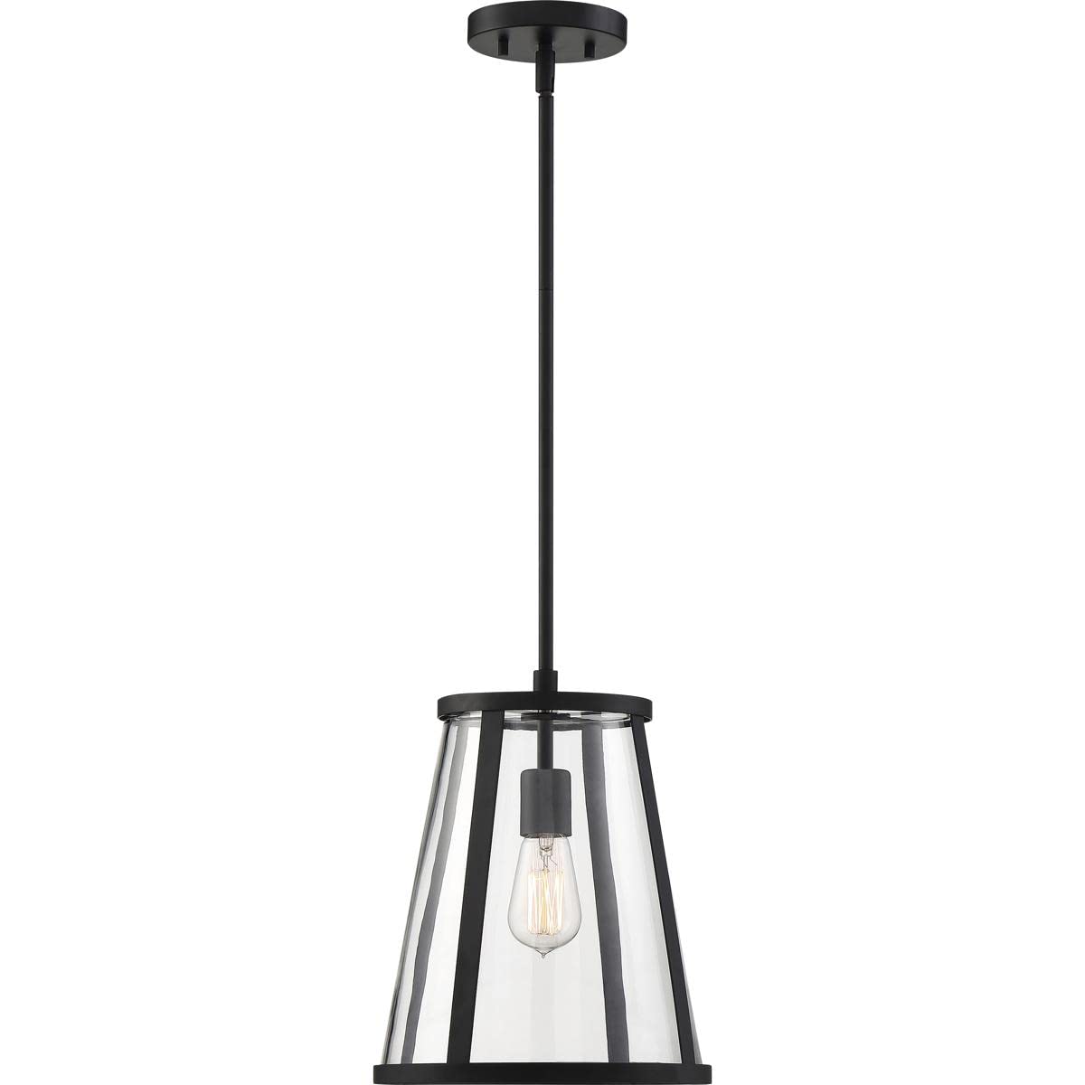 NUVO 60/6699 Bruge 1-Light Matte Black Pendant Light with Clear Glass Shade - 100W 120V - Perfect for Kitchen Island, Dining Room, or Entryway Lighting