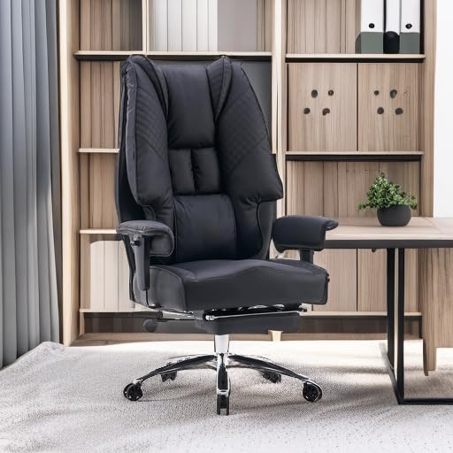 Big and Tall Office Chair 400lbs Capacity - Wide Seat Leather Executive Chair with Adjustable Lumbar Support & Footrest - Ergonomic High Back Desk Chair for Back Pain Relief - Perfect for Home Office, Gaming & Workspace (Black)