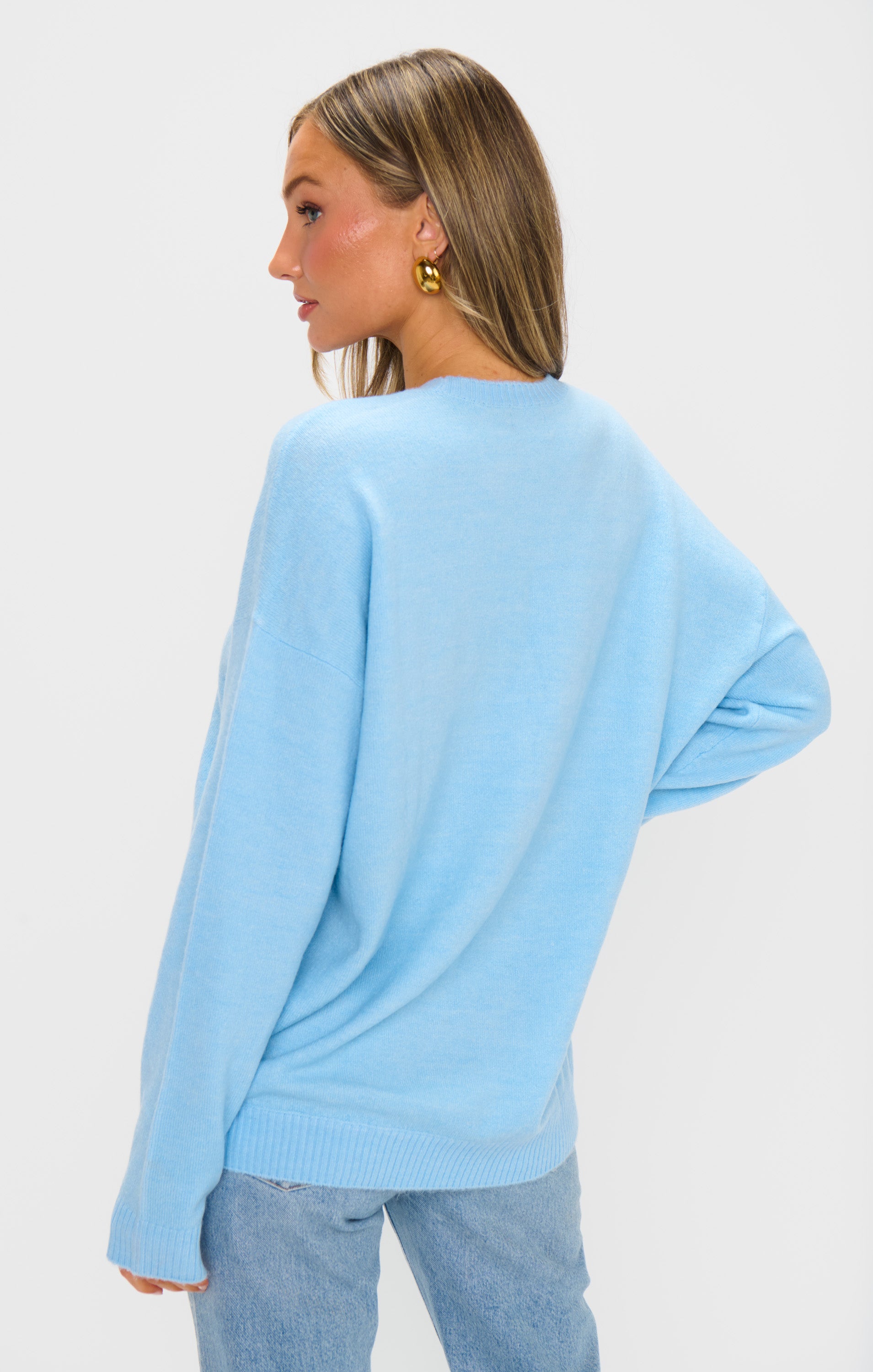 Feel Good Sweater - Soft Blue Knit Pullover for Women | Cozy Casual Wear, Fall & Winter Fashion, Layering Essential