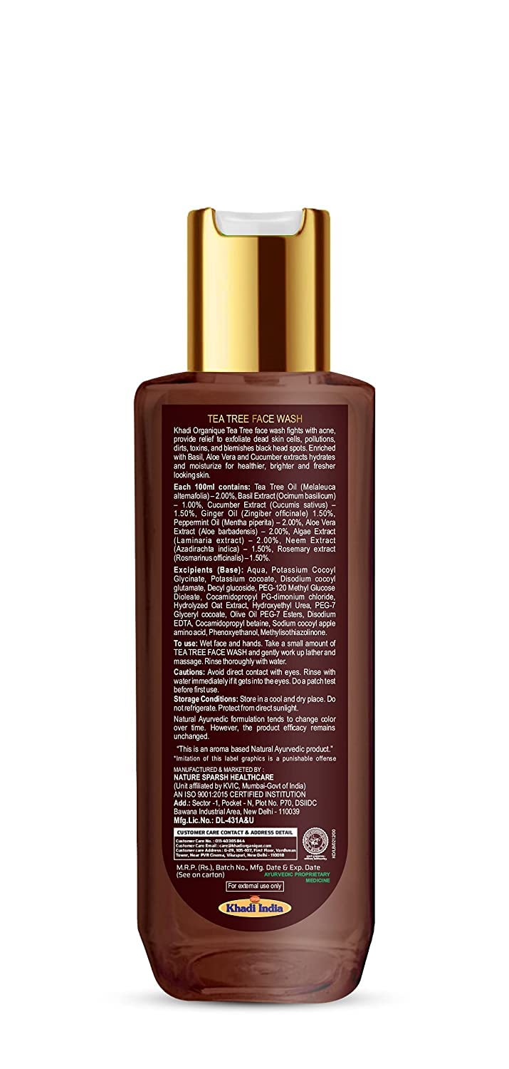 Organic Tea Tree Face Wash for Acne, Tan Removal & Exfoliation - 100ml | Gentle Cleanser for Men & Women | Perfect for Oily & Sensitive Skin Care Routine