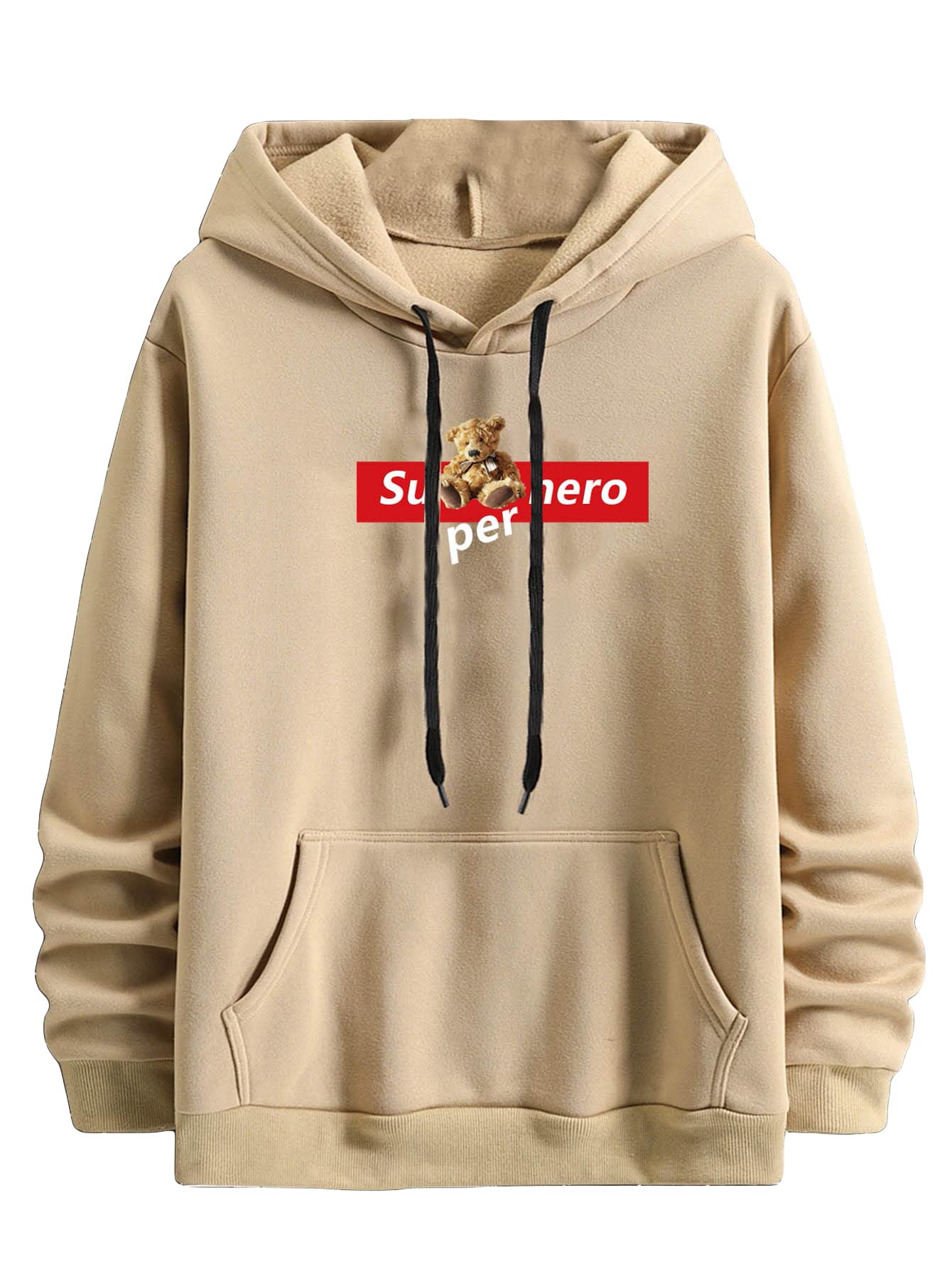 GORGLITTER Men's Bear Graphic Hoodie - Long Sleeve Pullover Sweatshirt with Drawstring Hood & Kangaroo Pocket | Casual Streetwear for Fall Winter Outfits, Lounge Wear, and Outdoor Activities
