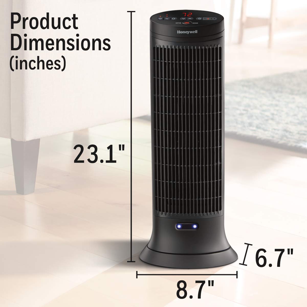 Honeywell Safeguard Motion Sensor Ceramic Space Heater for Large Rooms - Black Tower Heater with 2 Heat Settings & Energy Efficient Design | Perfect for Bedroom, Office & Living Room Heating