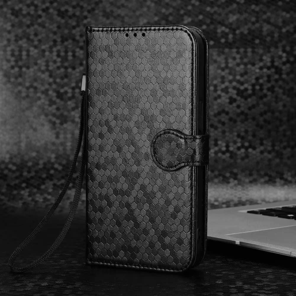 Magnetic Closure Glossy Leather iPhone 15 Case for Women - Shockproof Full-Body Protection with Card Slot - Elegant Black iPhone 15 Cover - Perfect for Work, Travel & Everyday Use