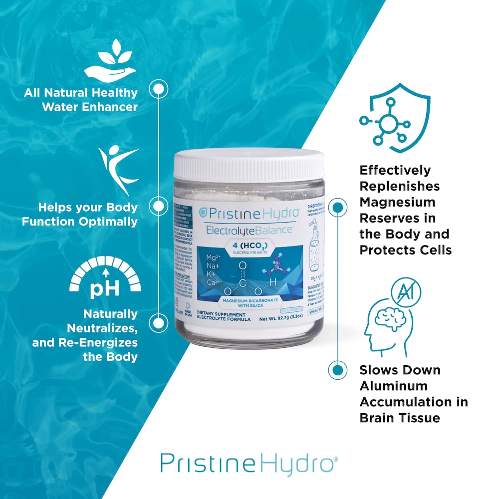 PristineHydro® Magnesium Electrolyte Supplement Powder - 90 Servings with Magnesium Bicarbonate & Silica for Electrolyte Balance - Replenish Essential Nutrients to Boost Energy & Performance - Ideal for Athletes, Keto Diet & Hydration Support