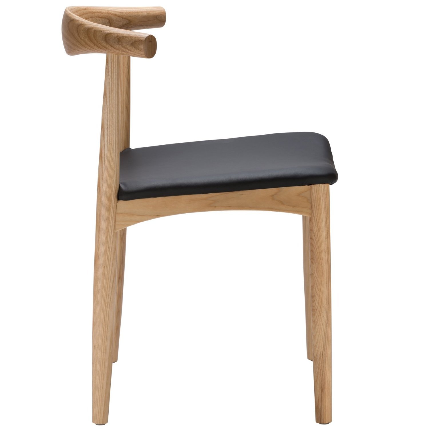 Modern Hans Wegner Style Elbow Dining Chair - Black Faux Leather Seat with Natural Ash Wood Frame - PU Cushion - Perfect for Kitchen, Dining Room & Office (Set of 1)