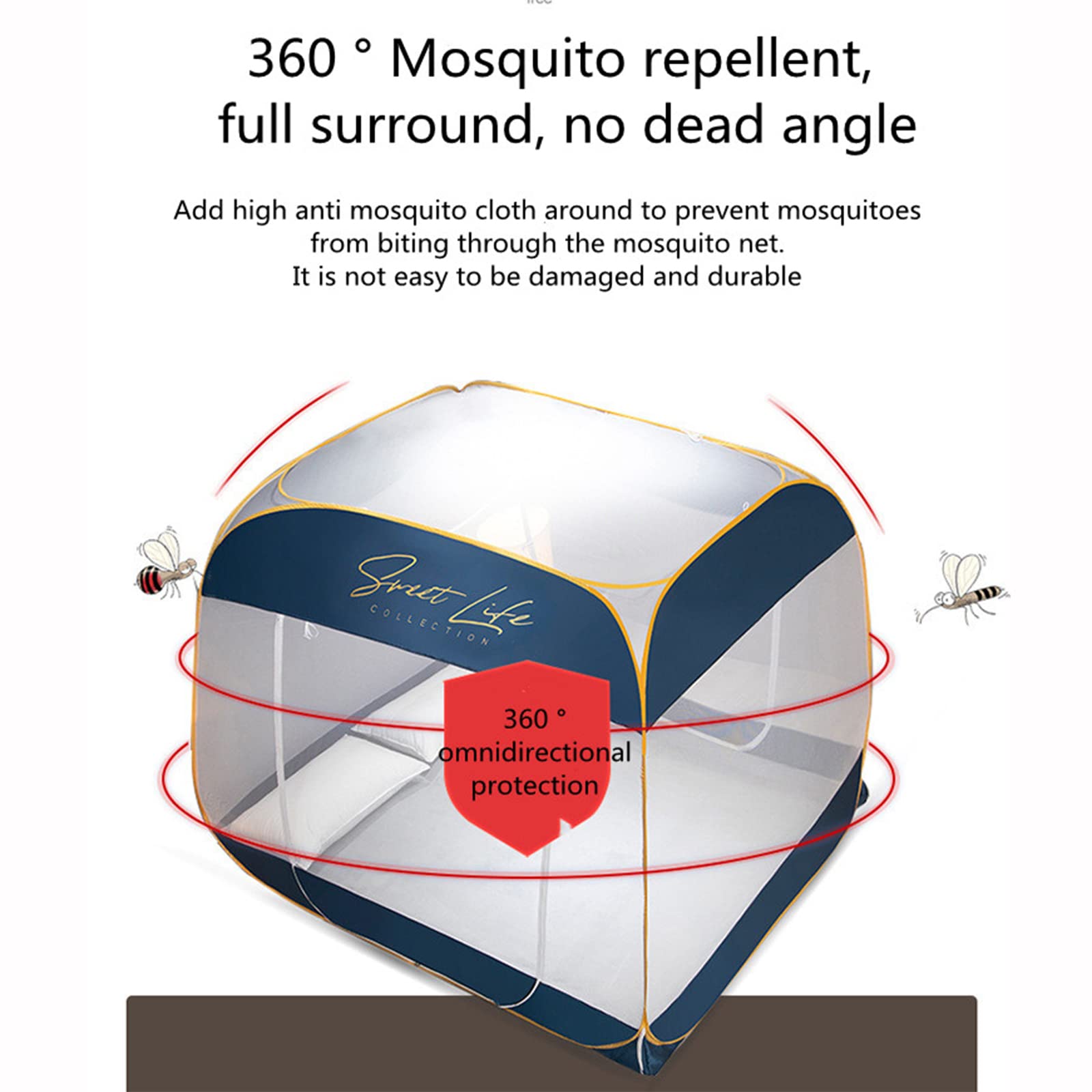 Breathable Mosquito Net Canopy for King/Queen/Full Size Beds - Portable Mosquito Tent for Adults, Camping & Home Use - Premium Bed Mosquito Netting for Indoor & Outdoor Protection