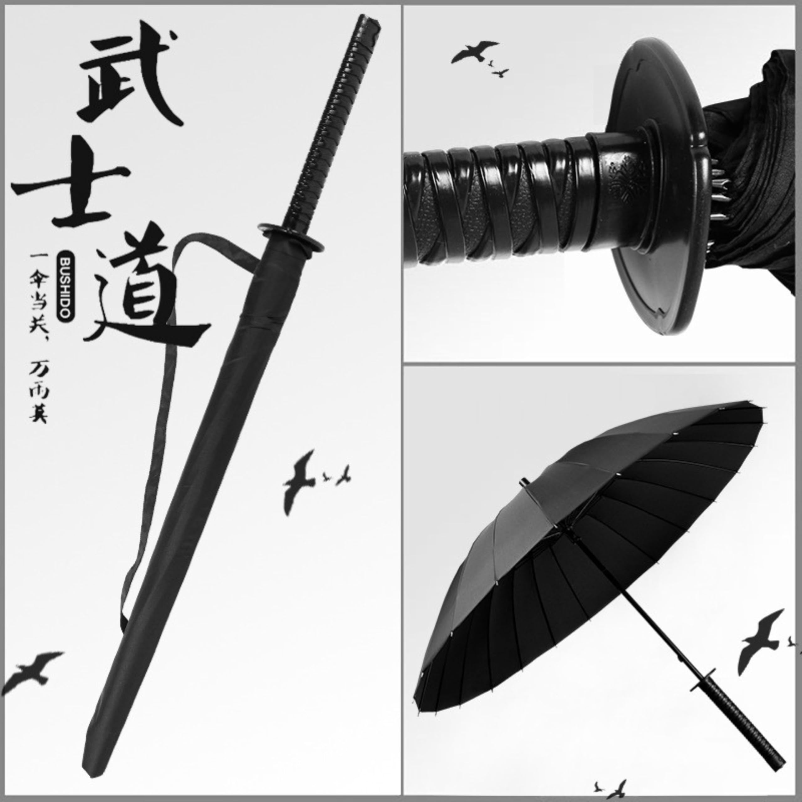 Katana Sword Umbrella - Japanese Samurai Style Windproof Semi-Automatic Umbrella with 24 Ribs - Perfect for Cosplay, Anime Conventions & Unique Birthday Gifts