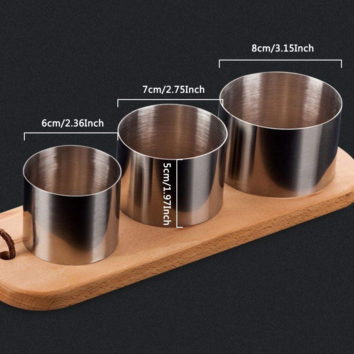 KiNeX 3-Piece Round Cake Ring Set with Pusher - Non-Stick Stainless Steel Baking Molds for Cakes, Crumpets, Eggs, Pastry & Mousse Desserts - Perfect for Home Baking, Pastry Shops & Cooking Classes