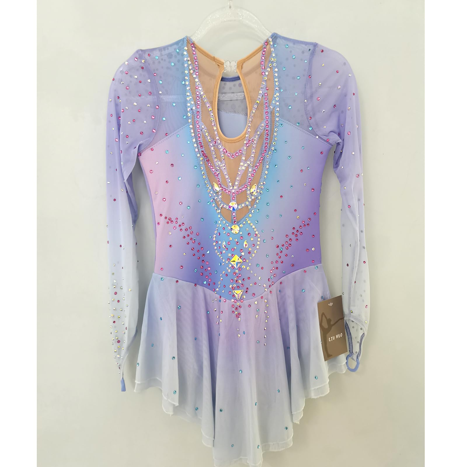 Elegant Purple Gradient Long Sleeve Figure Skating Dress for Girls - Competition & Performance Wear - Perfect for Ice Shows, Gymnastics, and Dance Recitals