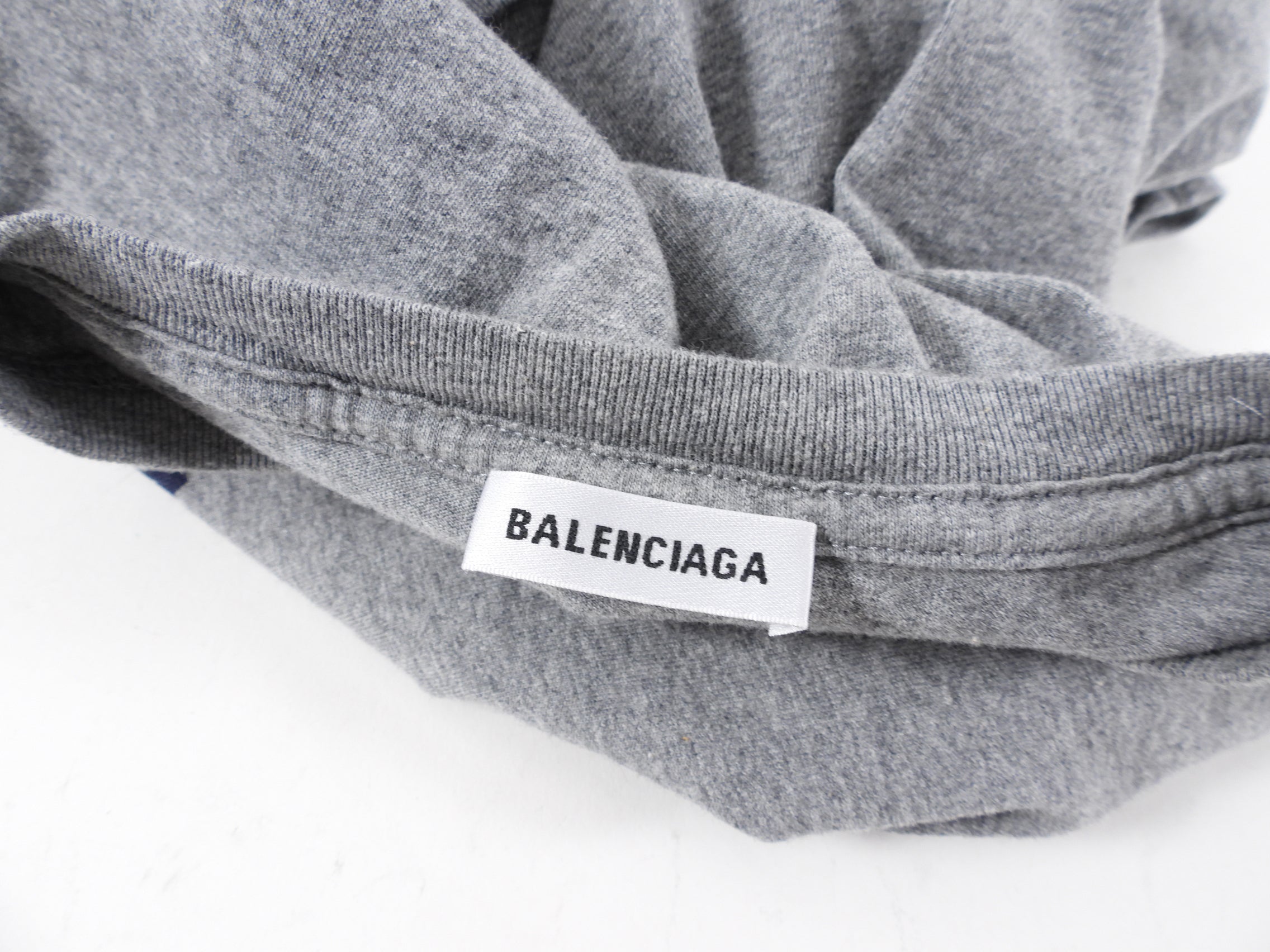 Balenciaga Grey T-Shirt with Navy College Logo - Men's Casual Cotton Tee in Sizes S/M/L - Perfect for Streetwear & Everyday Outfits