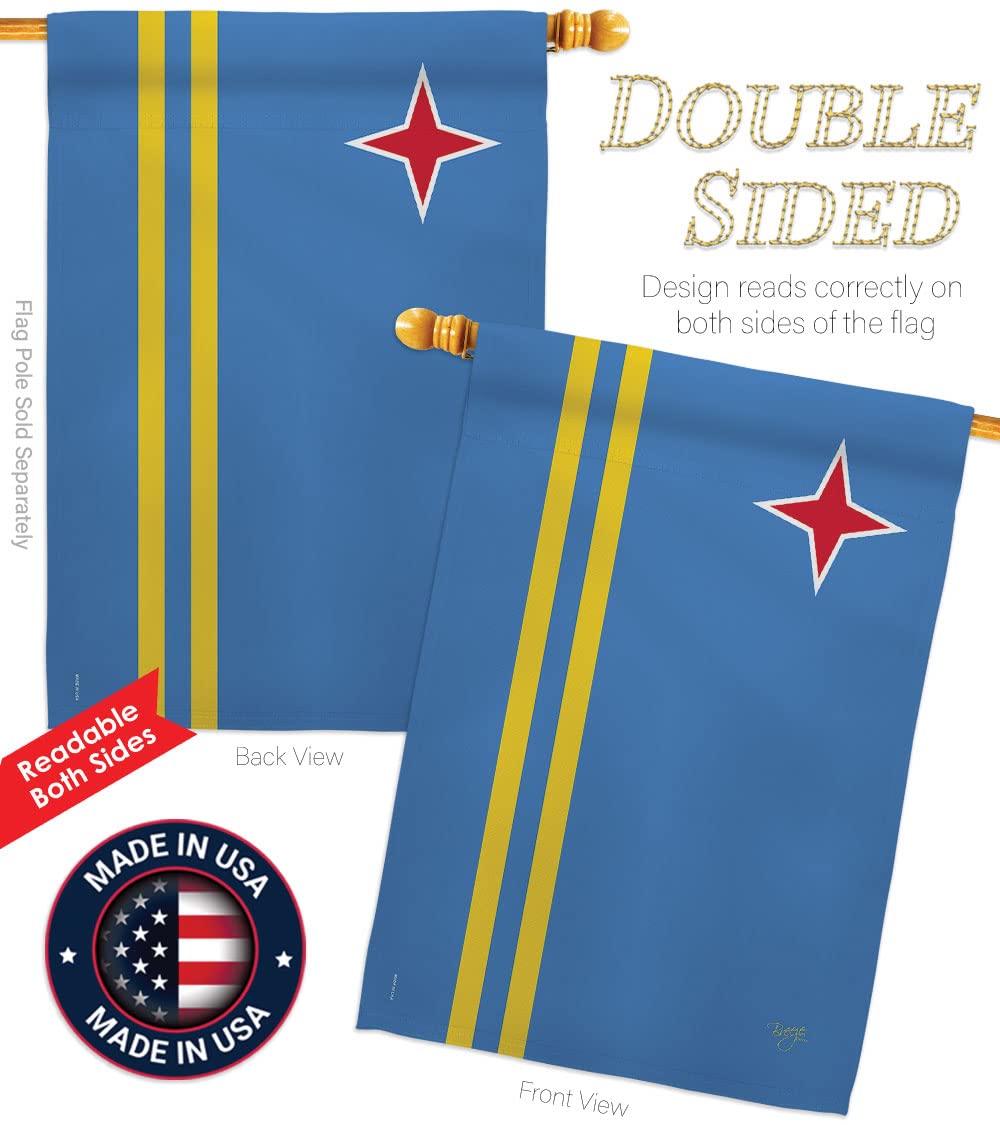 Aruba National Flag Set 28x40in w/Pole for Home & Garden Decor