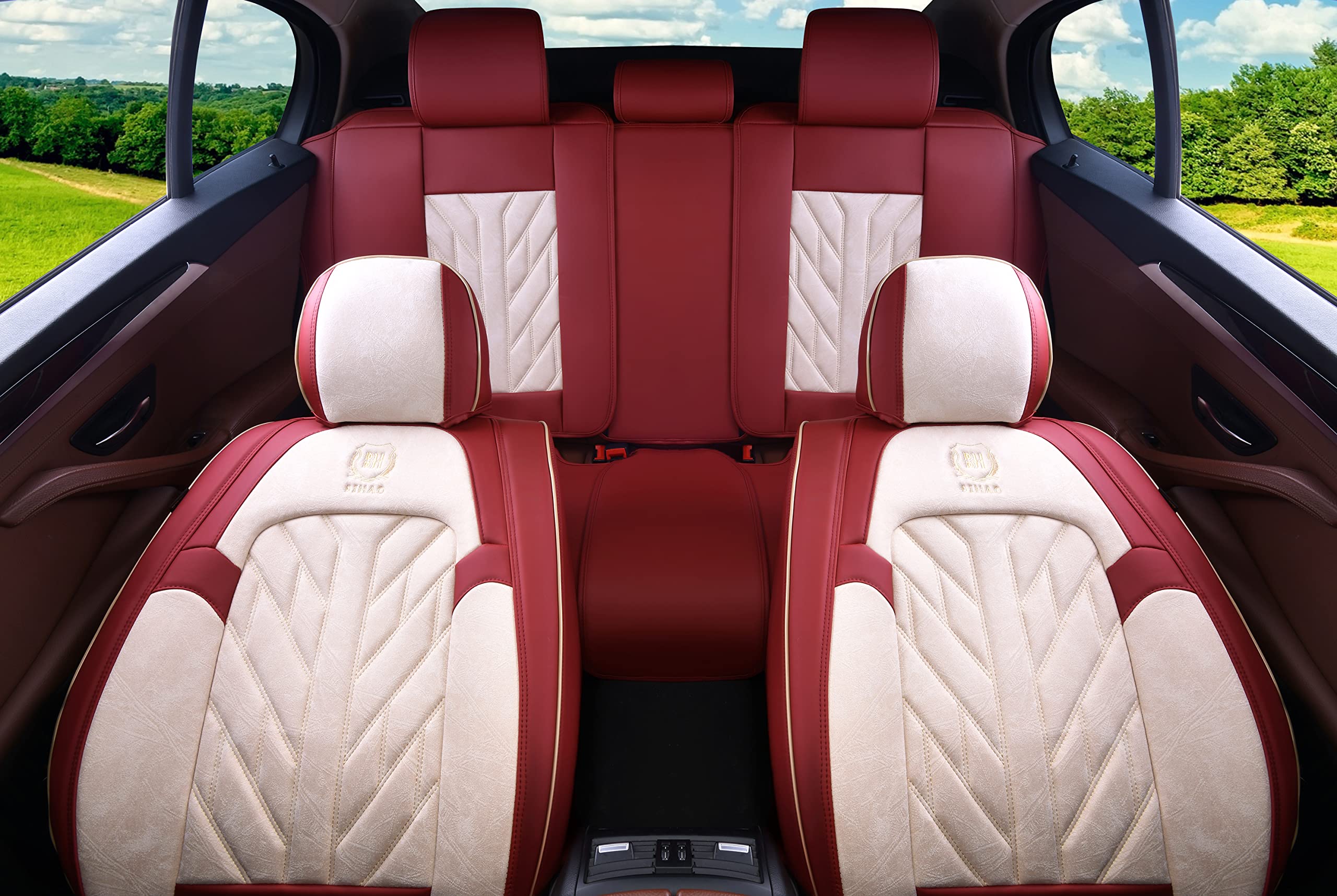 MM01 Universal 5-Seater Car Seat Covers Full Set - Fits Most Sedans, SUVs & Pickup Trucks | Airbag Compatible | Black-Red Design | Protects & Enhances Vehicle Interior for Daily Commute, Road Trips & Family Outings