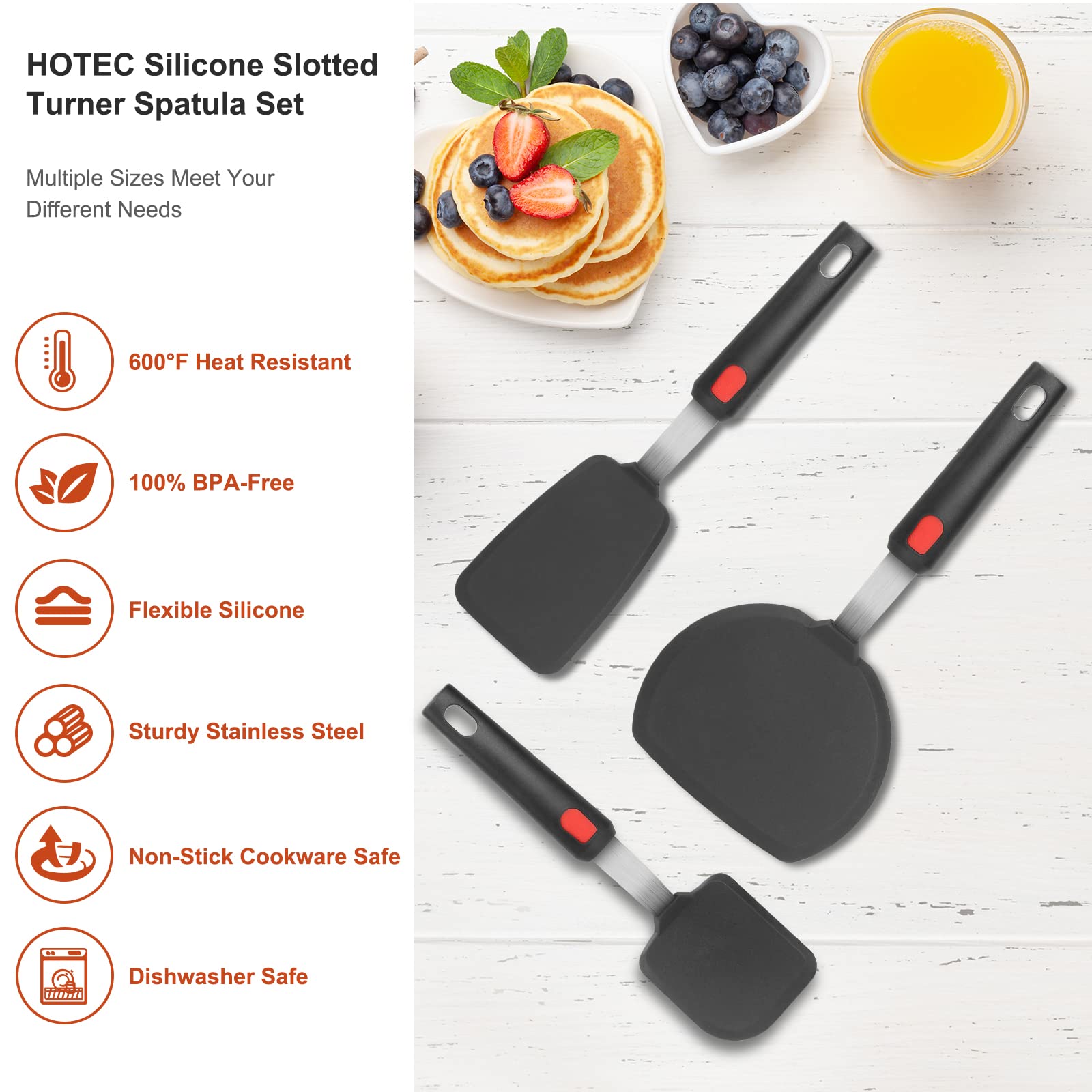 High Heat Resistant Silicone Spatula Set of 3 - 600°F Flexible Rubber Turner for Nonstick Cookware, Perfect for Flipping Eggs, Burgers, Pancakes & Crepes - Ideal for Baking, Grilling & Everyday Cooking