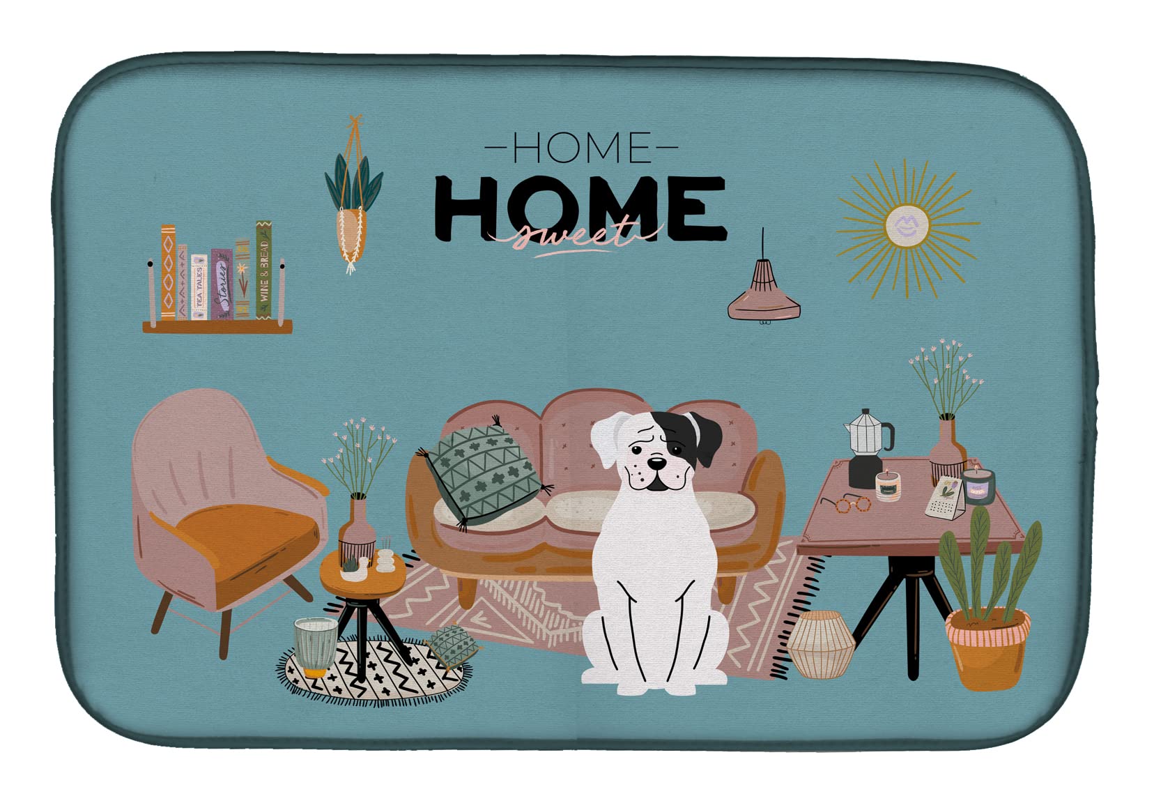 White Boxer Dish Drying Mat - Absorbent Kitchen Counter Pad 14x21