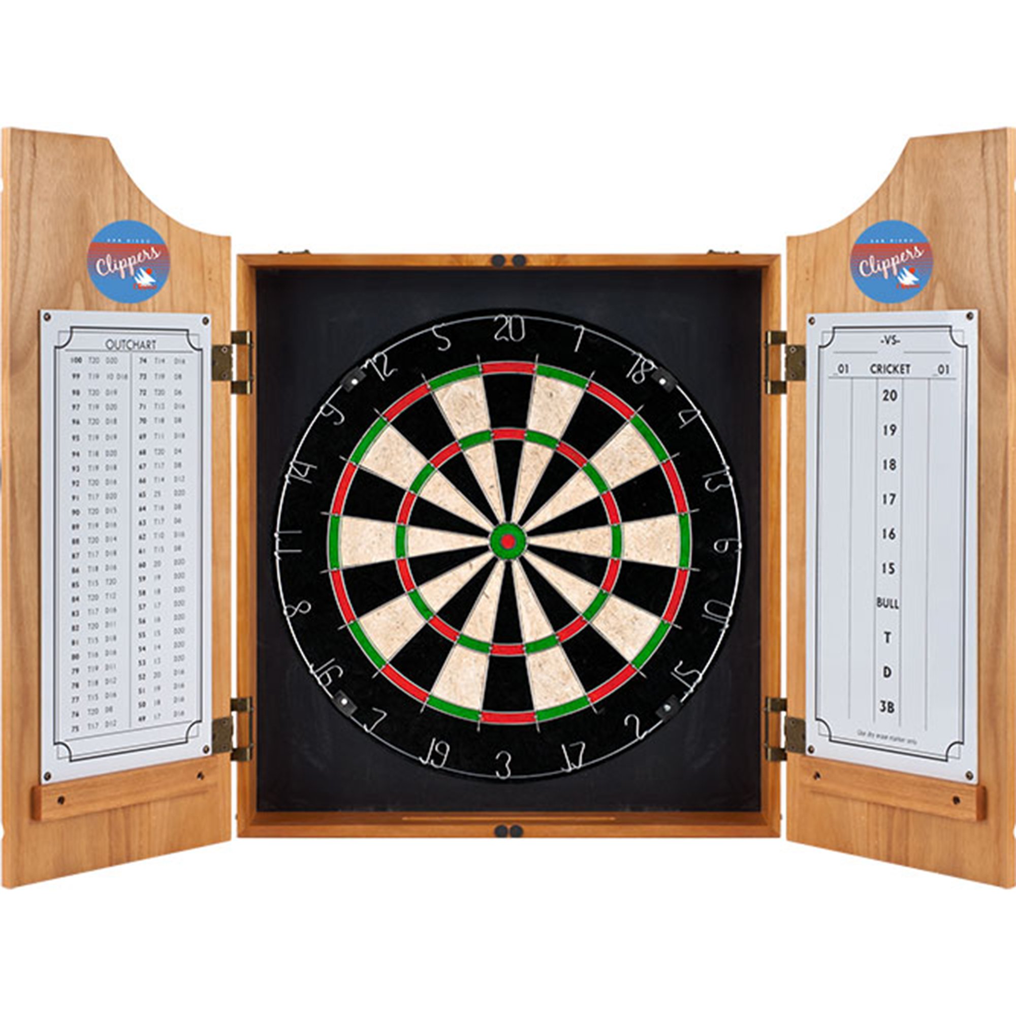 NBA San Diego Clippers Wooden Dartboard Cabinet - Regulation Size Brown - Perfect for Game Rooms, Man Caves & Sports Bars